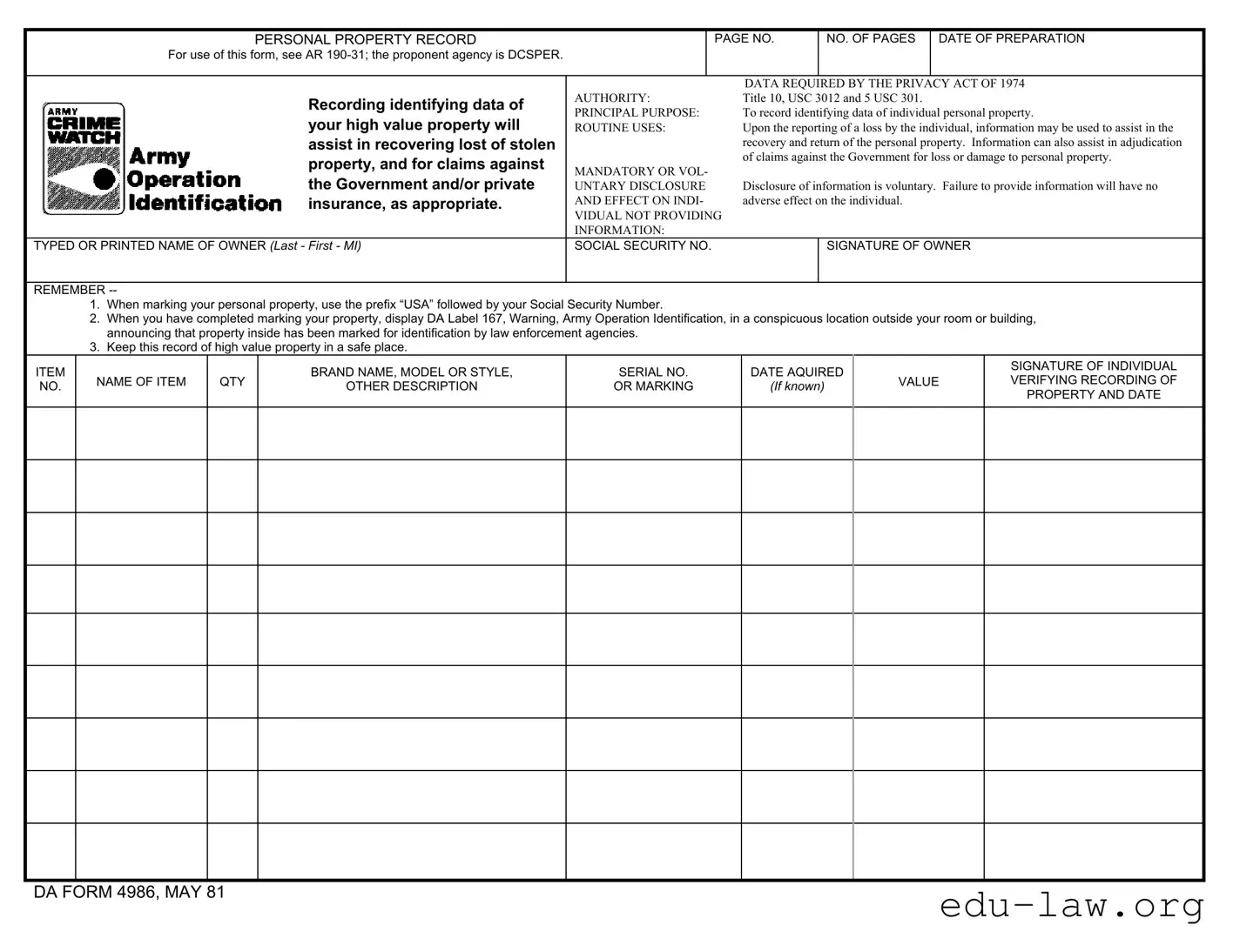 Fill in Your Da 4986 Template