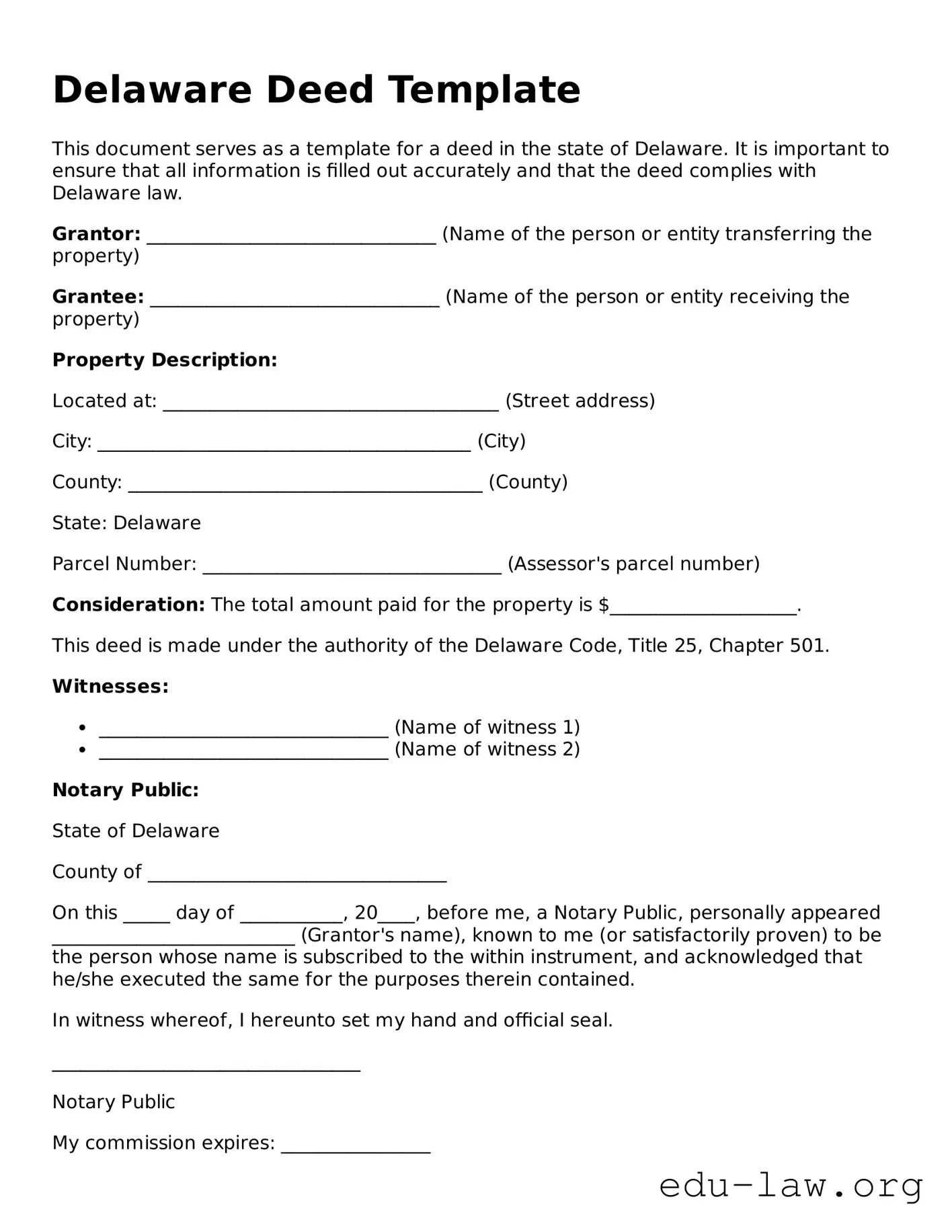 Legal  Deed Template for Delaware