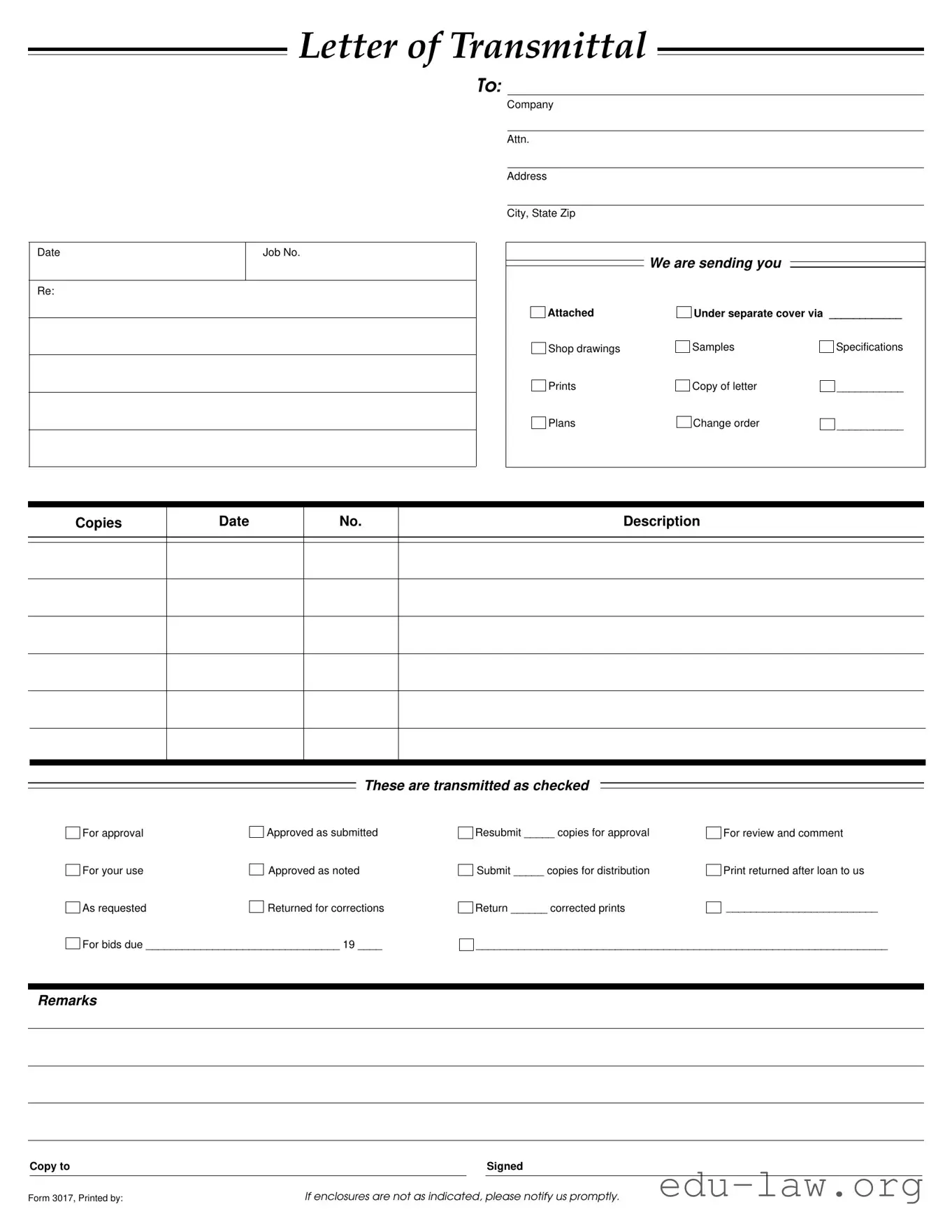 Fill in Your Transmittal Template
