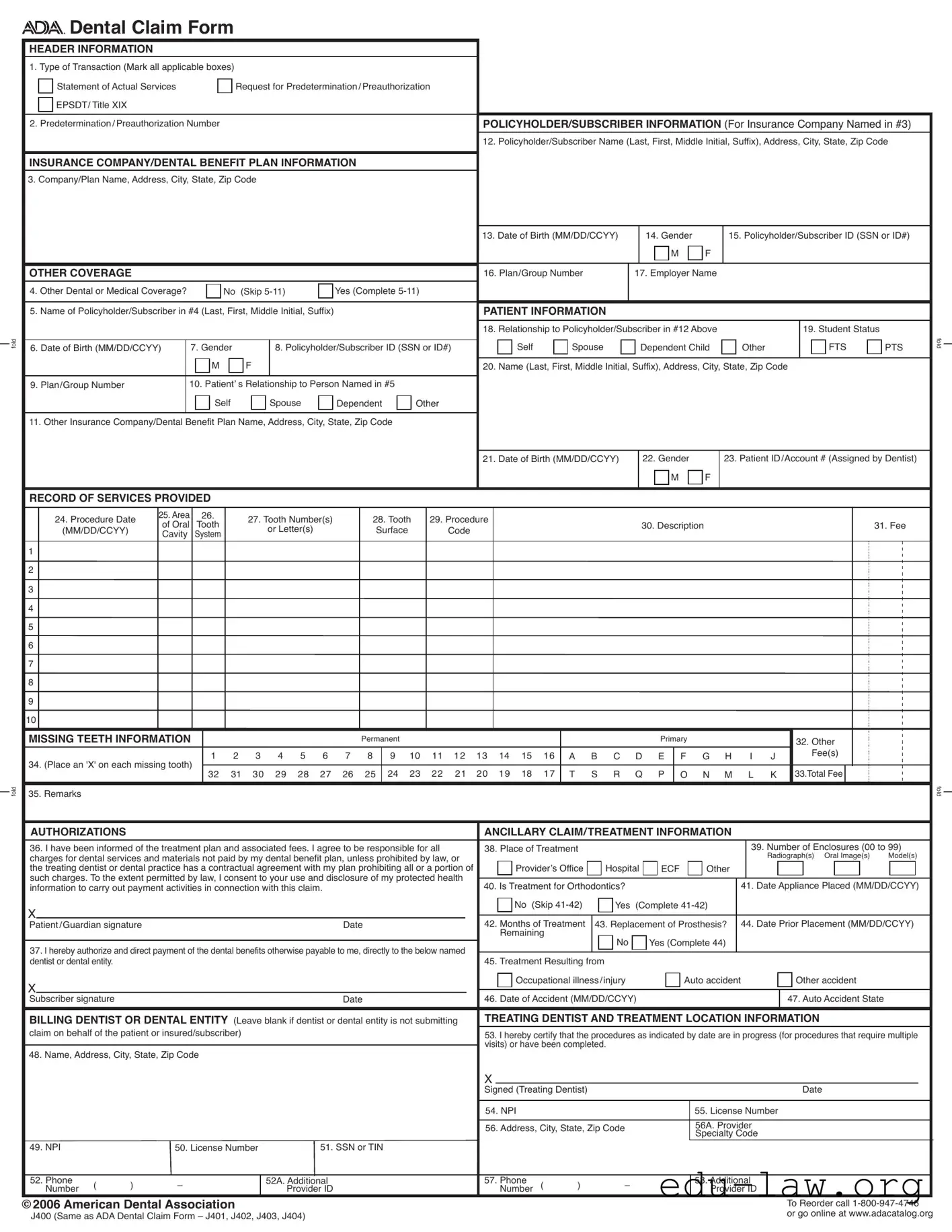 Fill in Your Ada Dental Claim Template