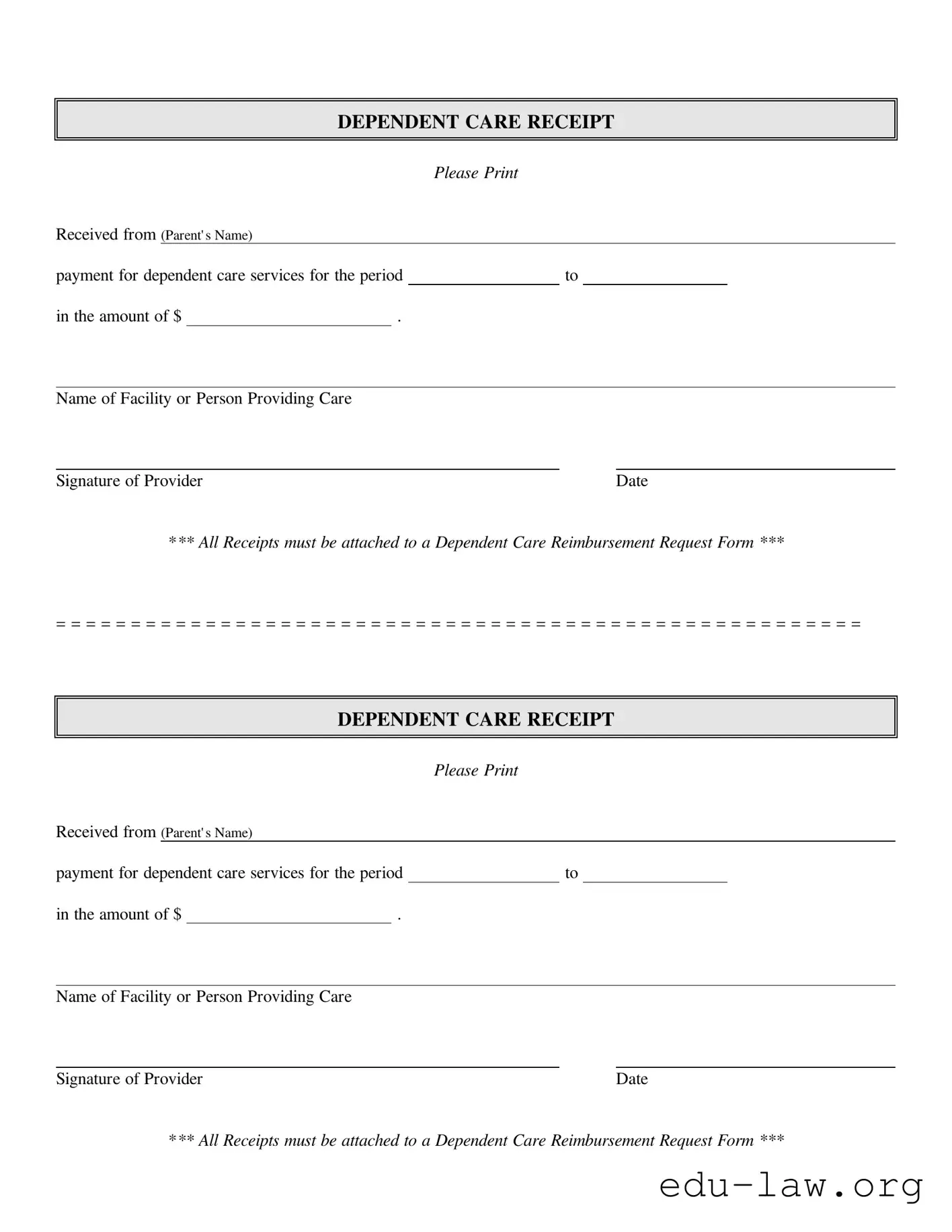 Fill in Your Dependent Care Receipt Template