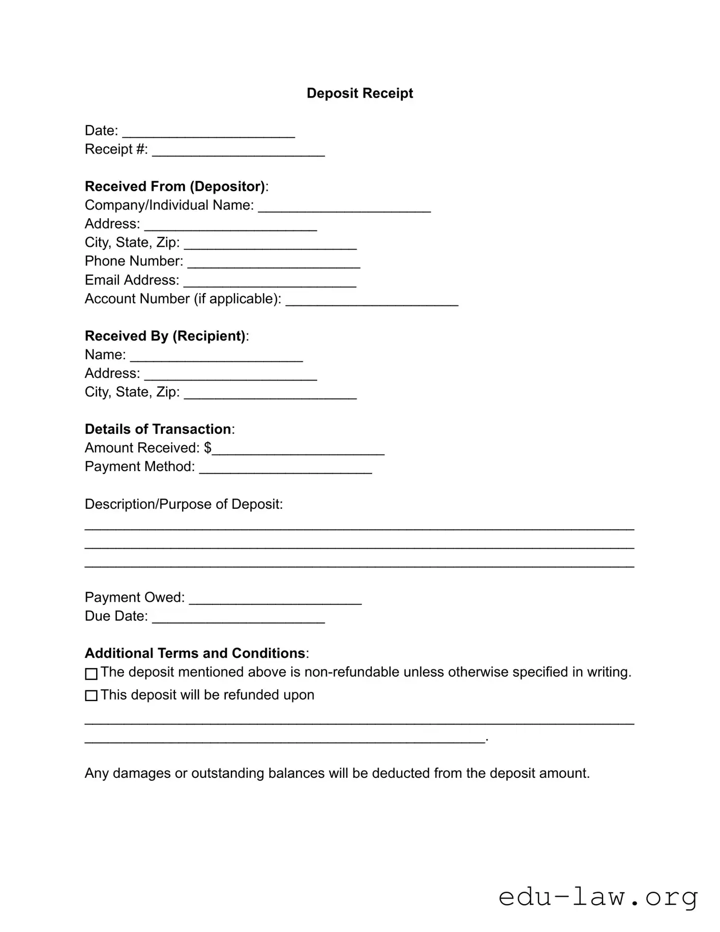 Fill in Your Deposit Receipt Template