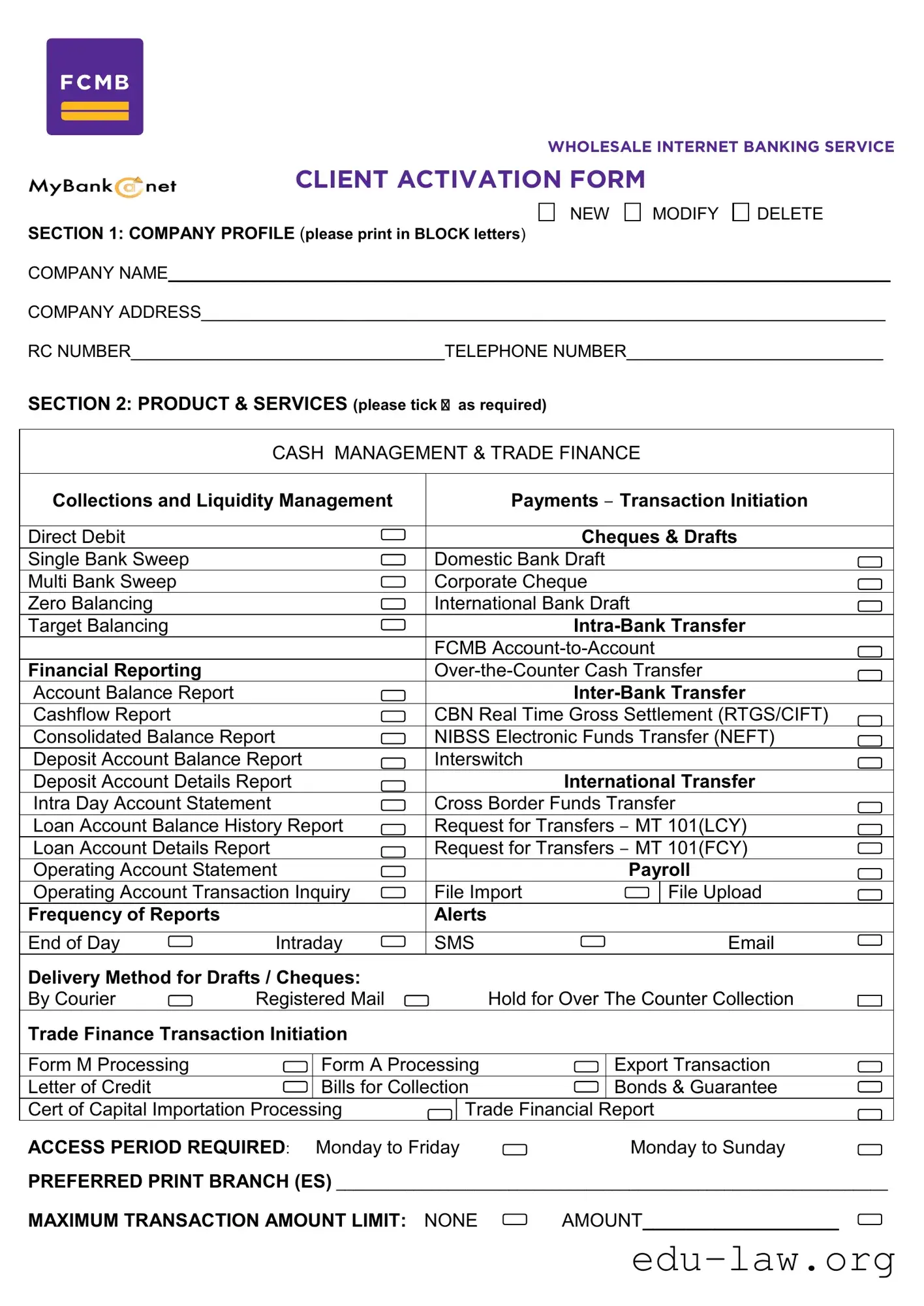 Fill in Your Fcmb Client Ativation Template