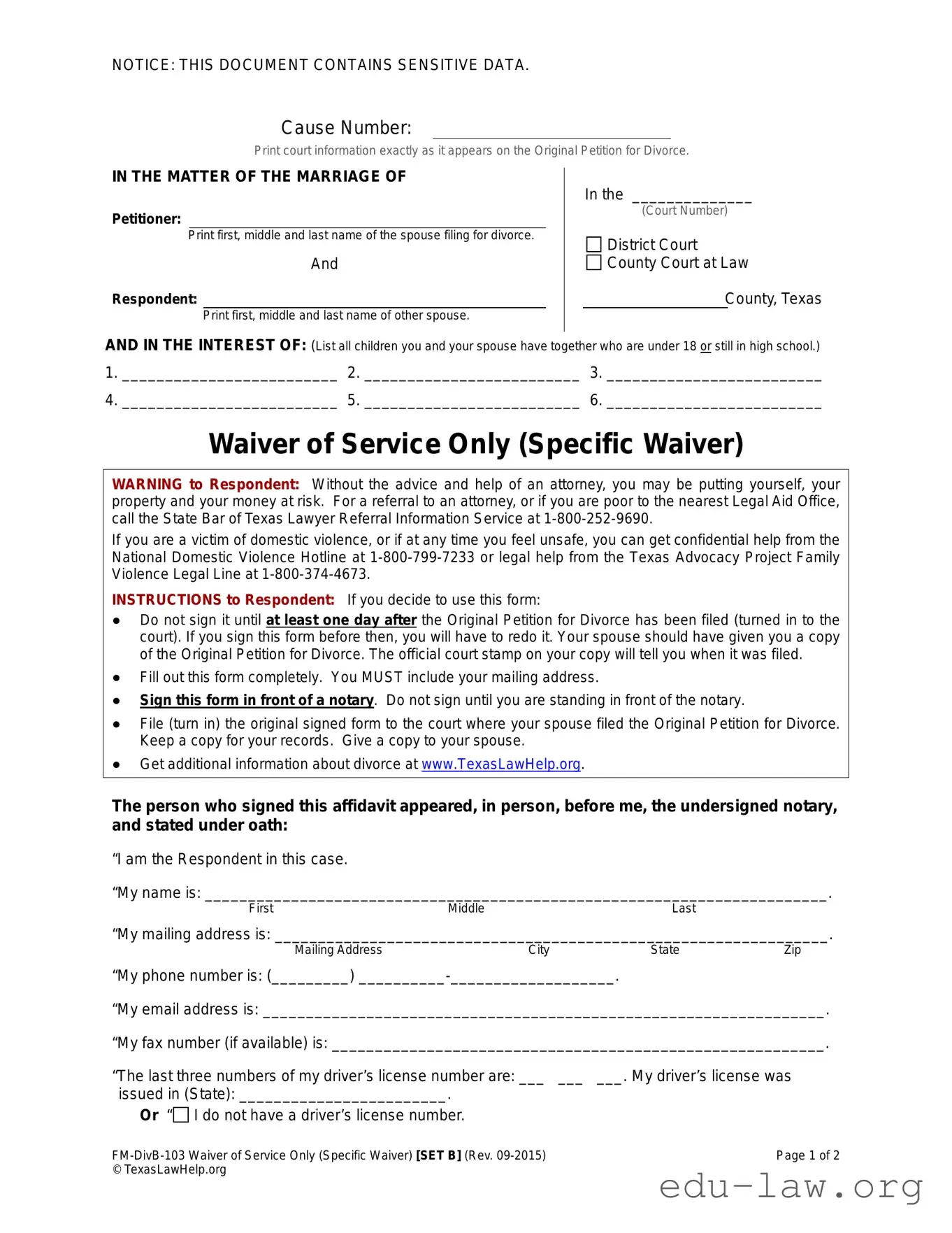 Fill in Your Waiver Service Template