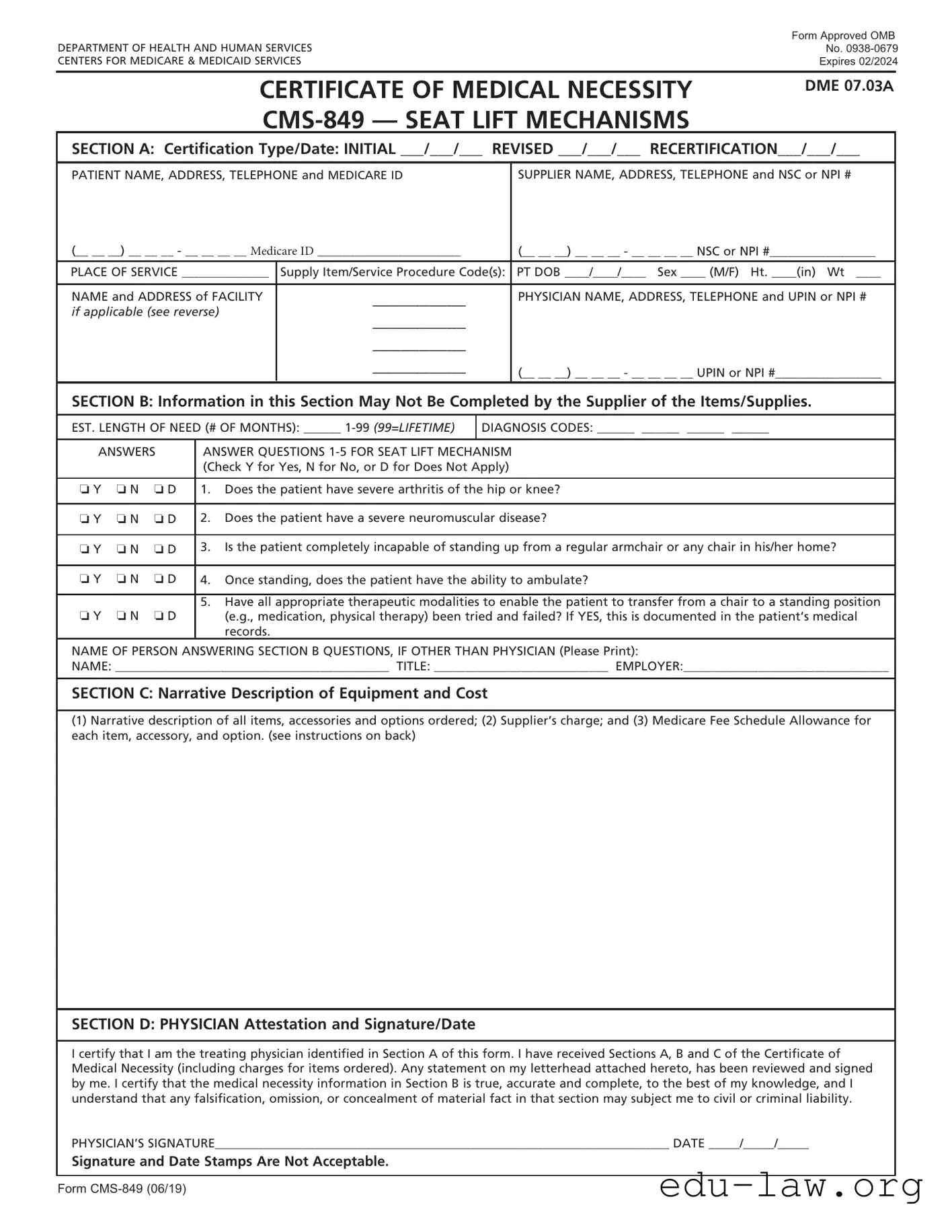 Fill in Your Cms 849 Template