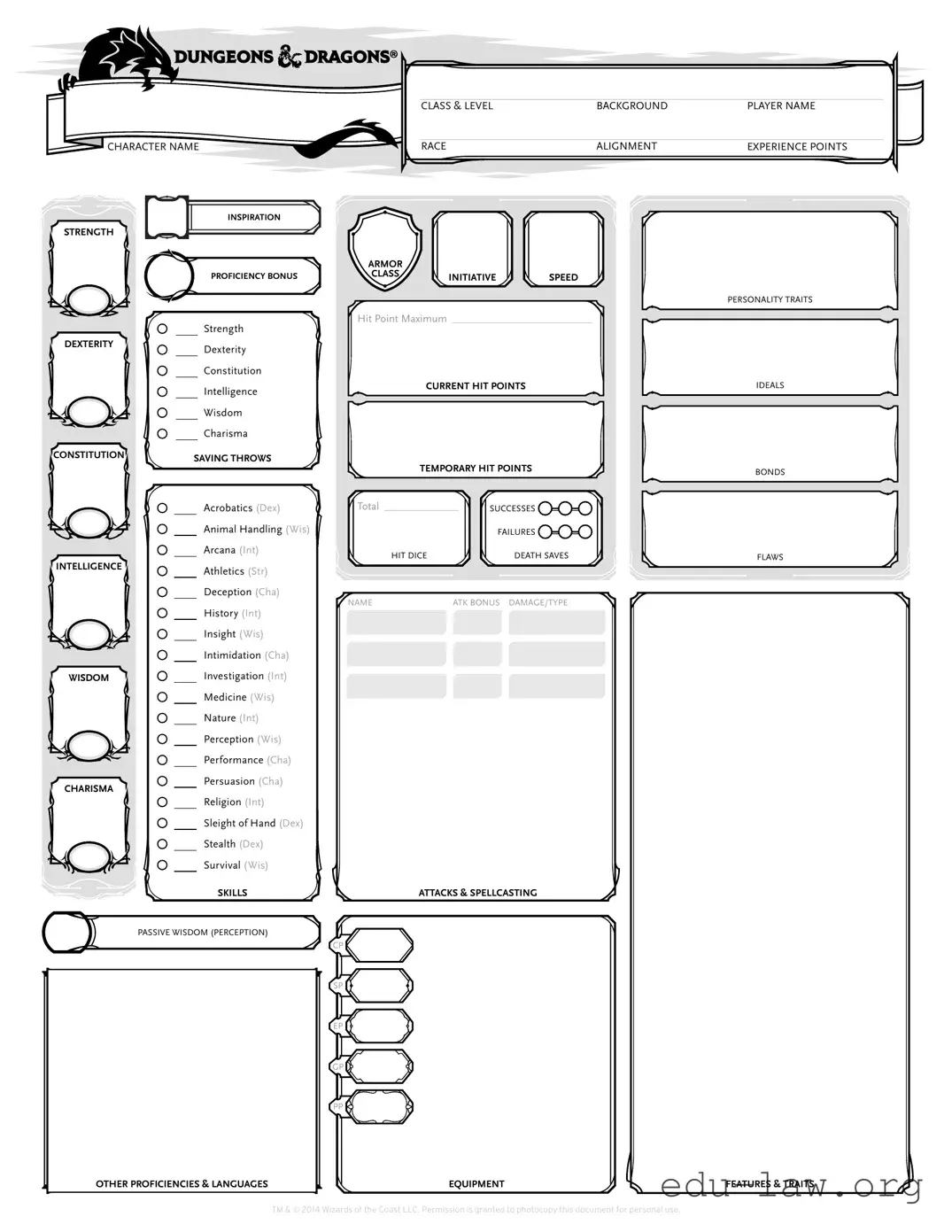 Fill in Your Dnd Character Sheet Template