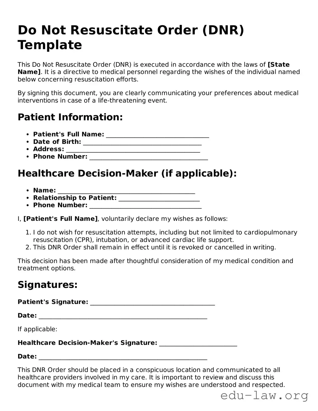 Do Not Resuscitate Order Template