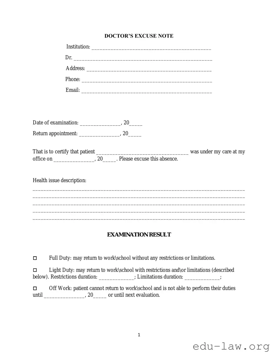 Fill in Your Doctors Excuse Note Template