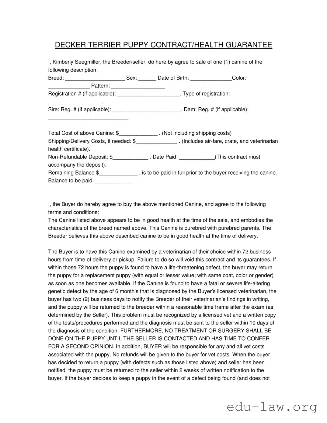 Fill in Your Health Guarantee Template