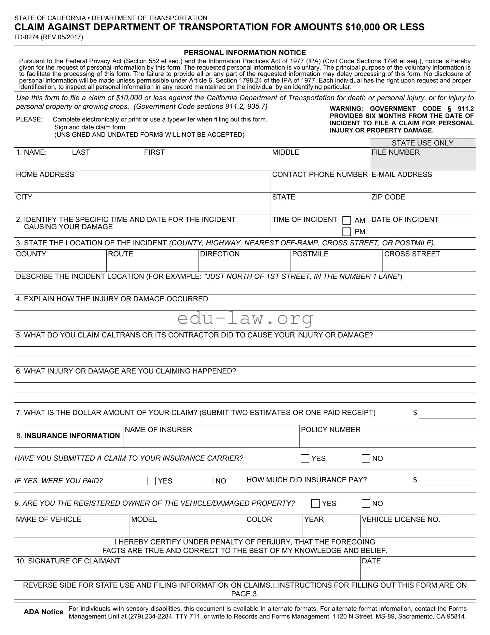 Fill in Your Ld 0274 Template