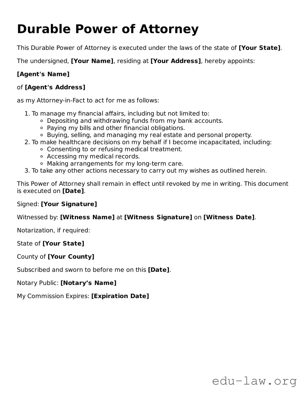 Durable Power of Attorney Template