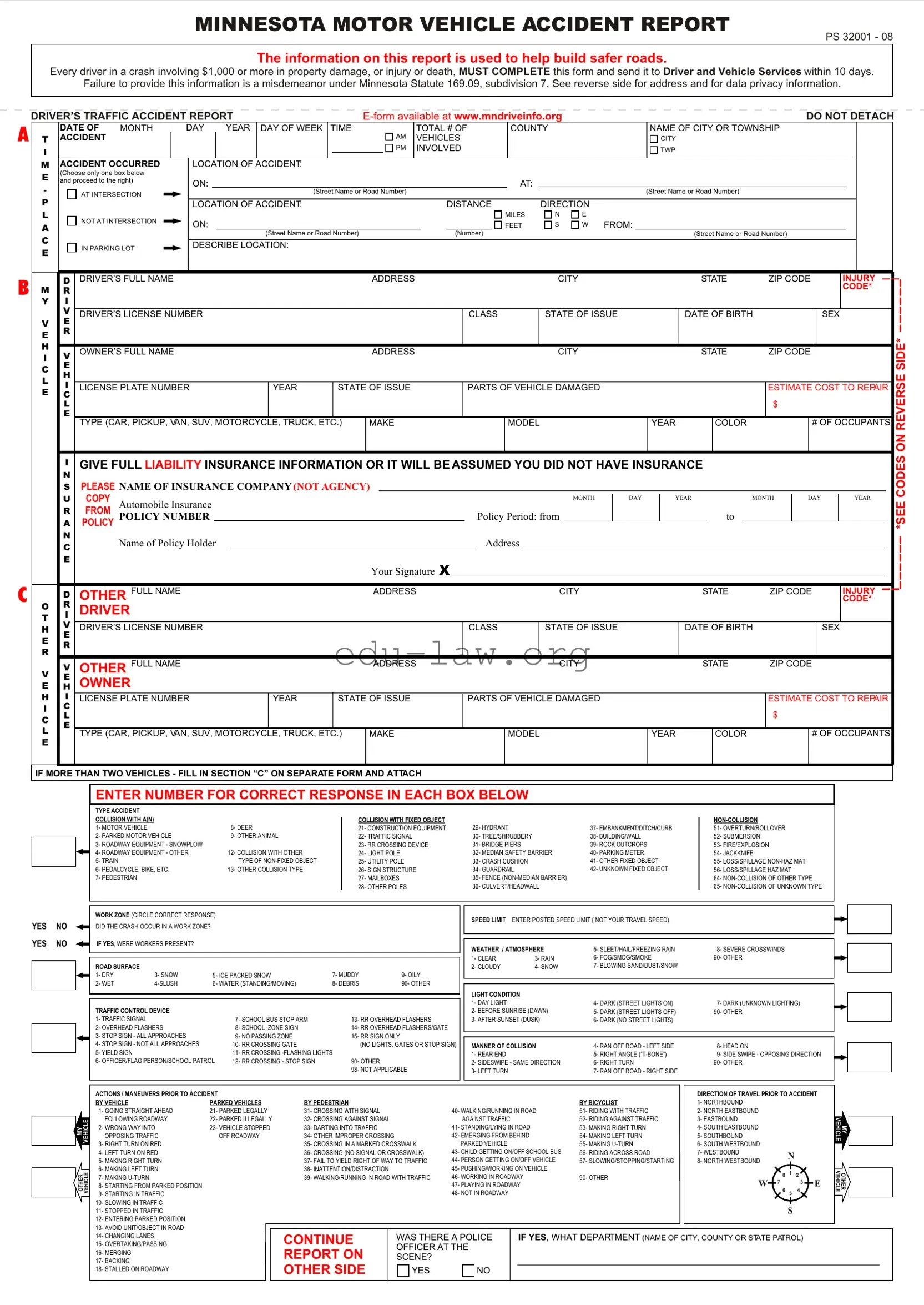 Fill in Your Minnesota Accident Report Template