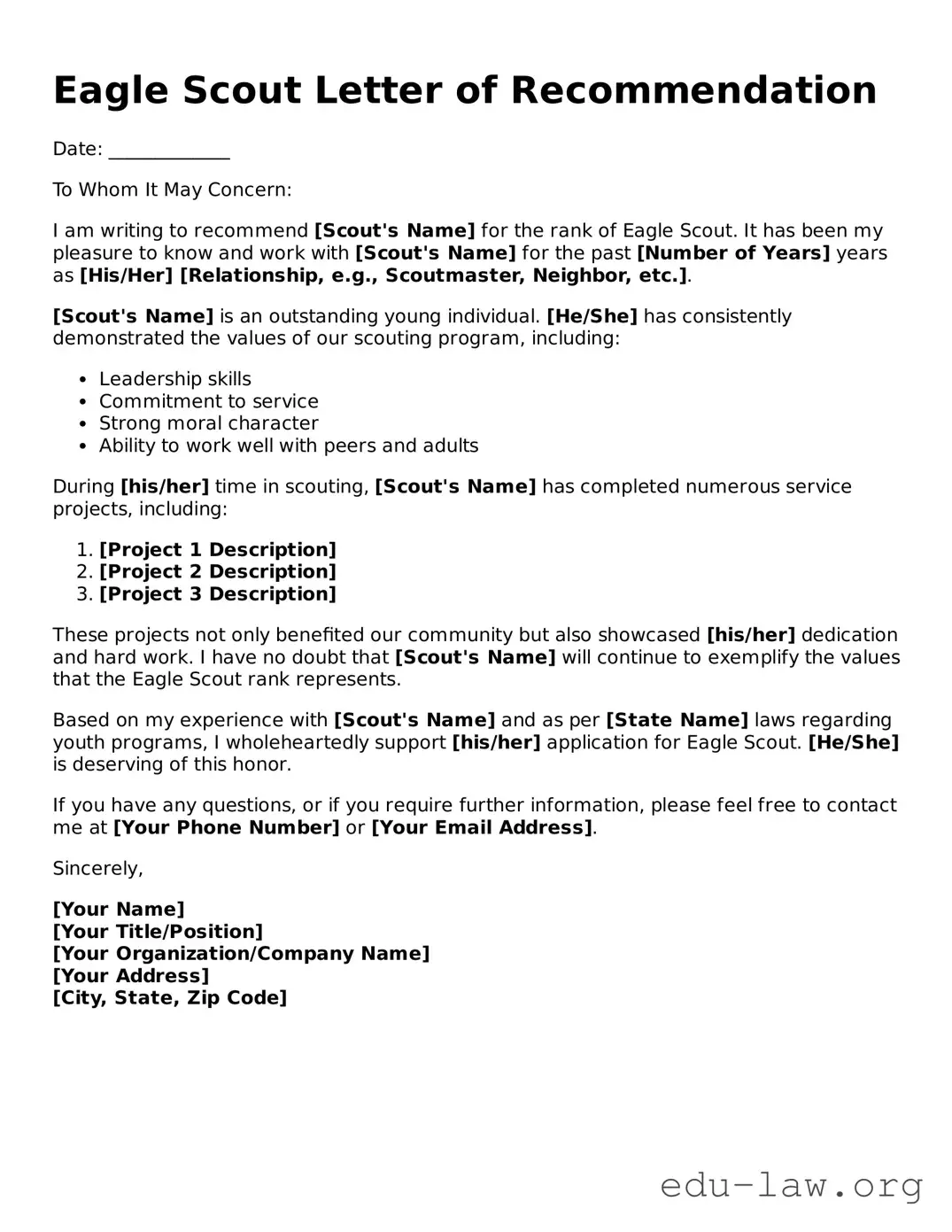 Eagle Scout Letter of Recommendation Template