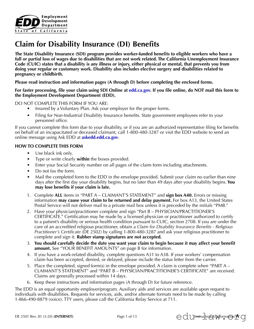 Fill in Your EDD DE 2501 Template