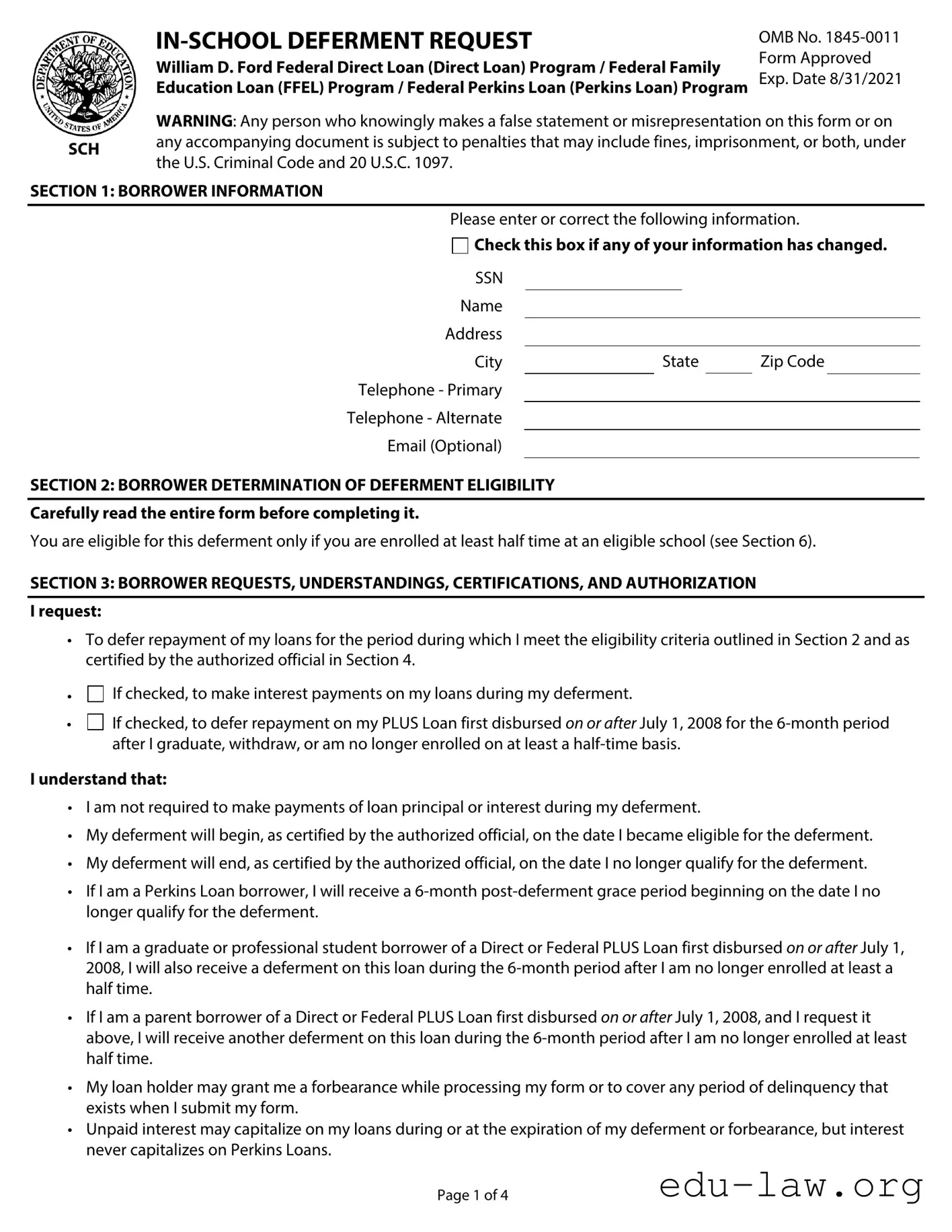 Fill in Your Fedloan Servicing Deferment Template