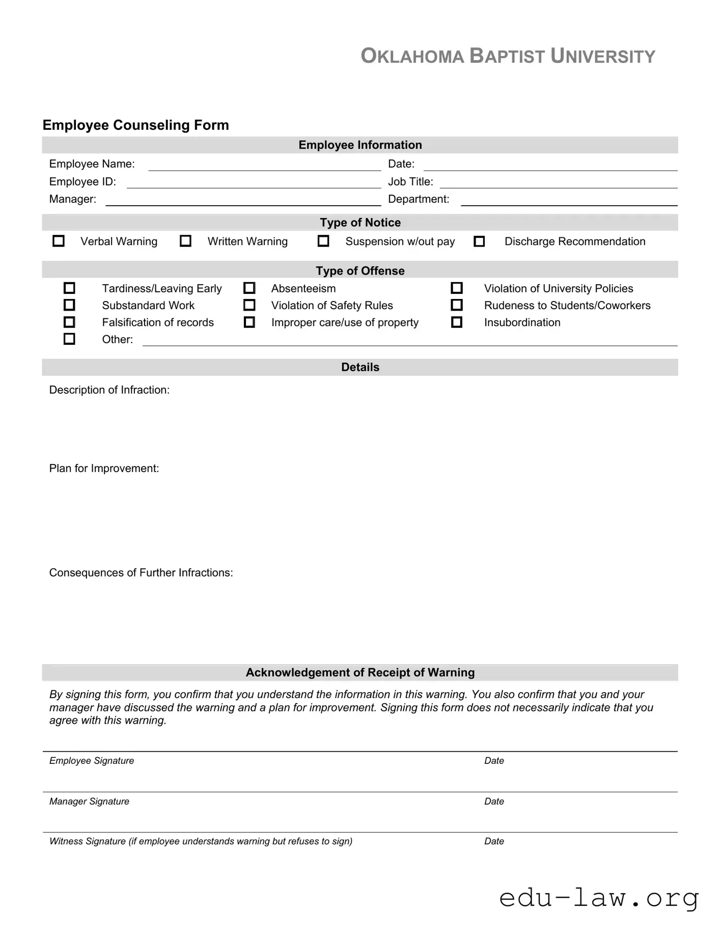 Fill in Your Counselling Template