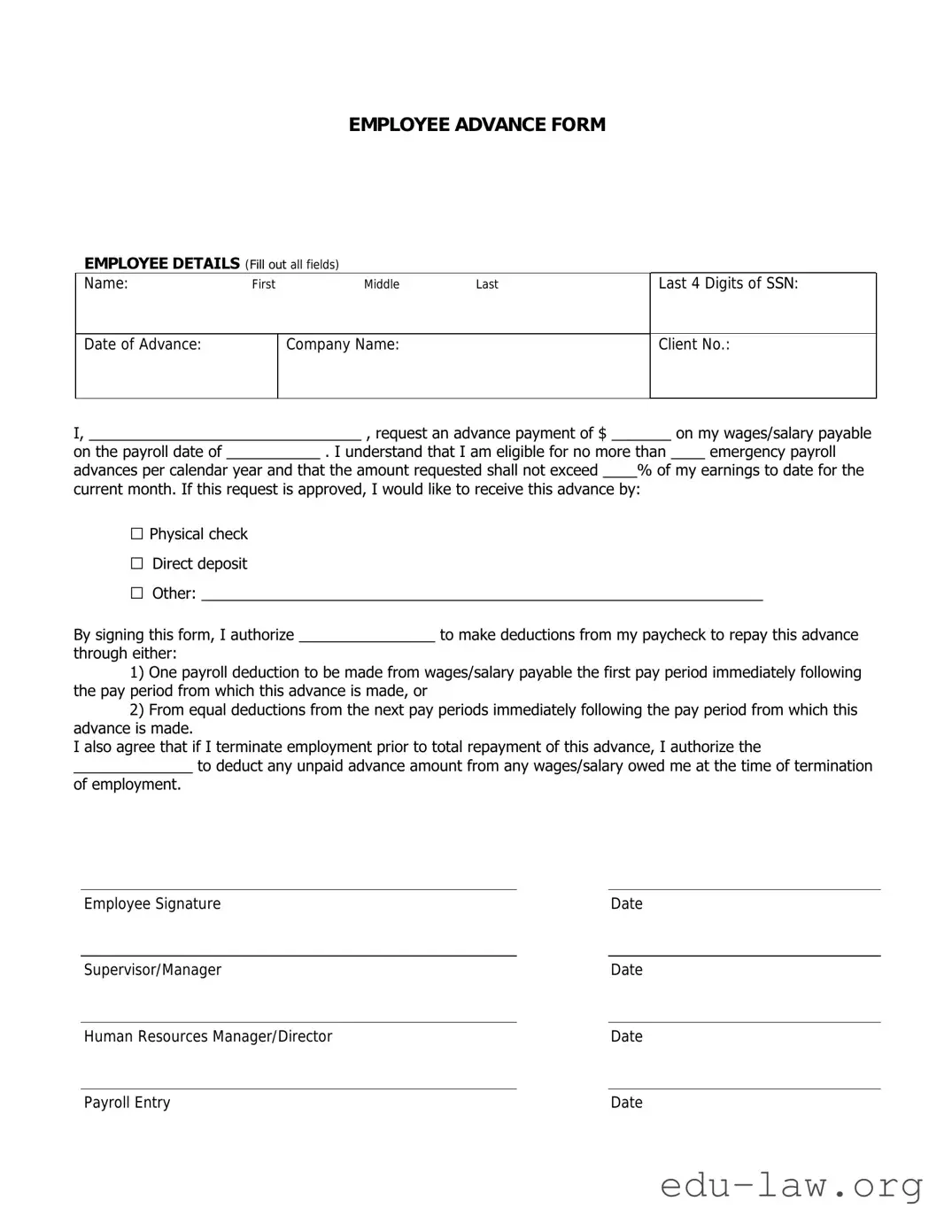 Fill in Your Employee Advance Template