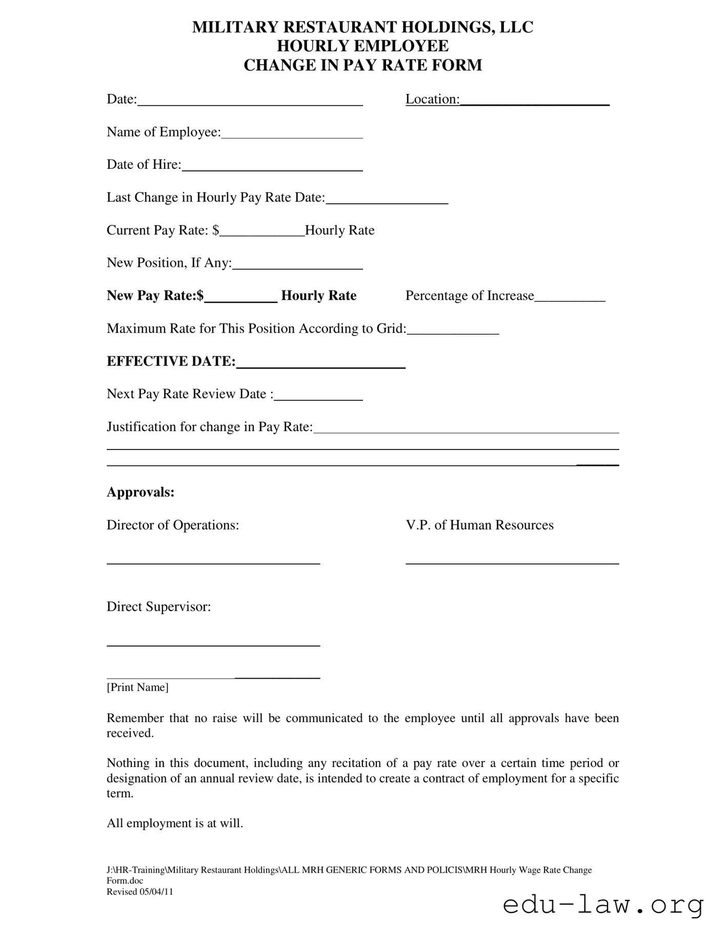 Fill in Your Change Pay Rate Template