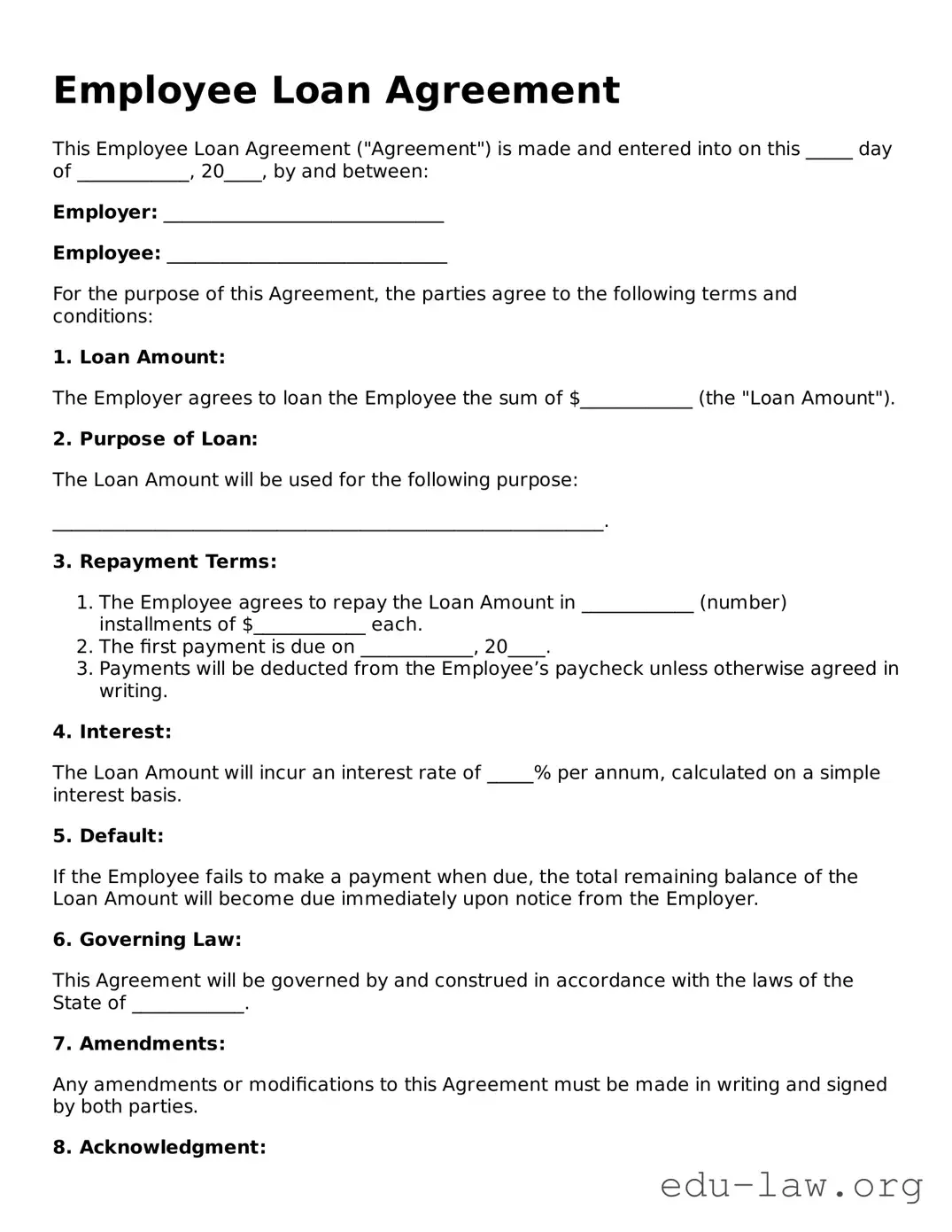 Employee Loan Agreement Template