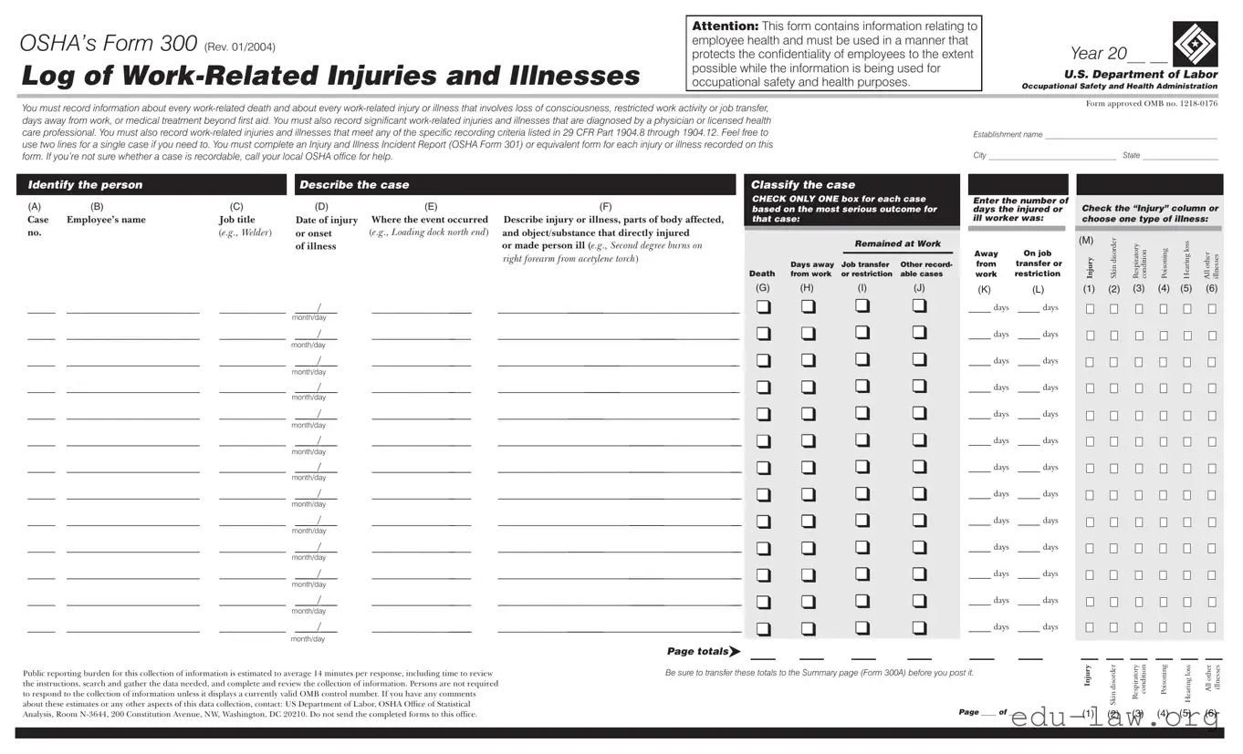 Fill in Your Osha 300 Template