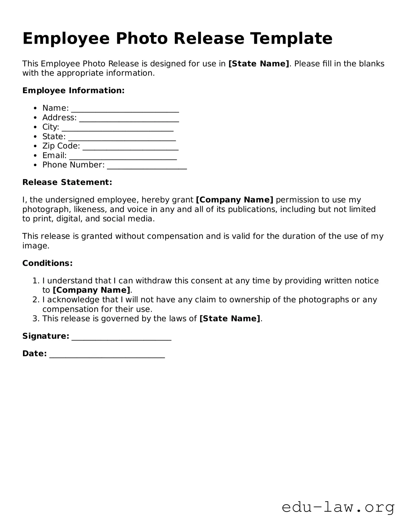 Employee Photo Release Template