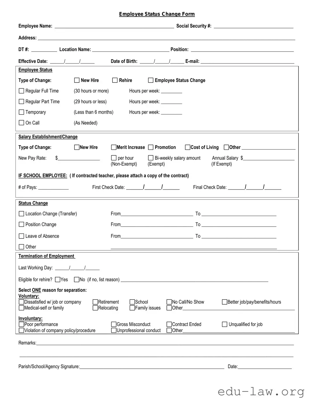 Fill in Your Employee Status Change Template