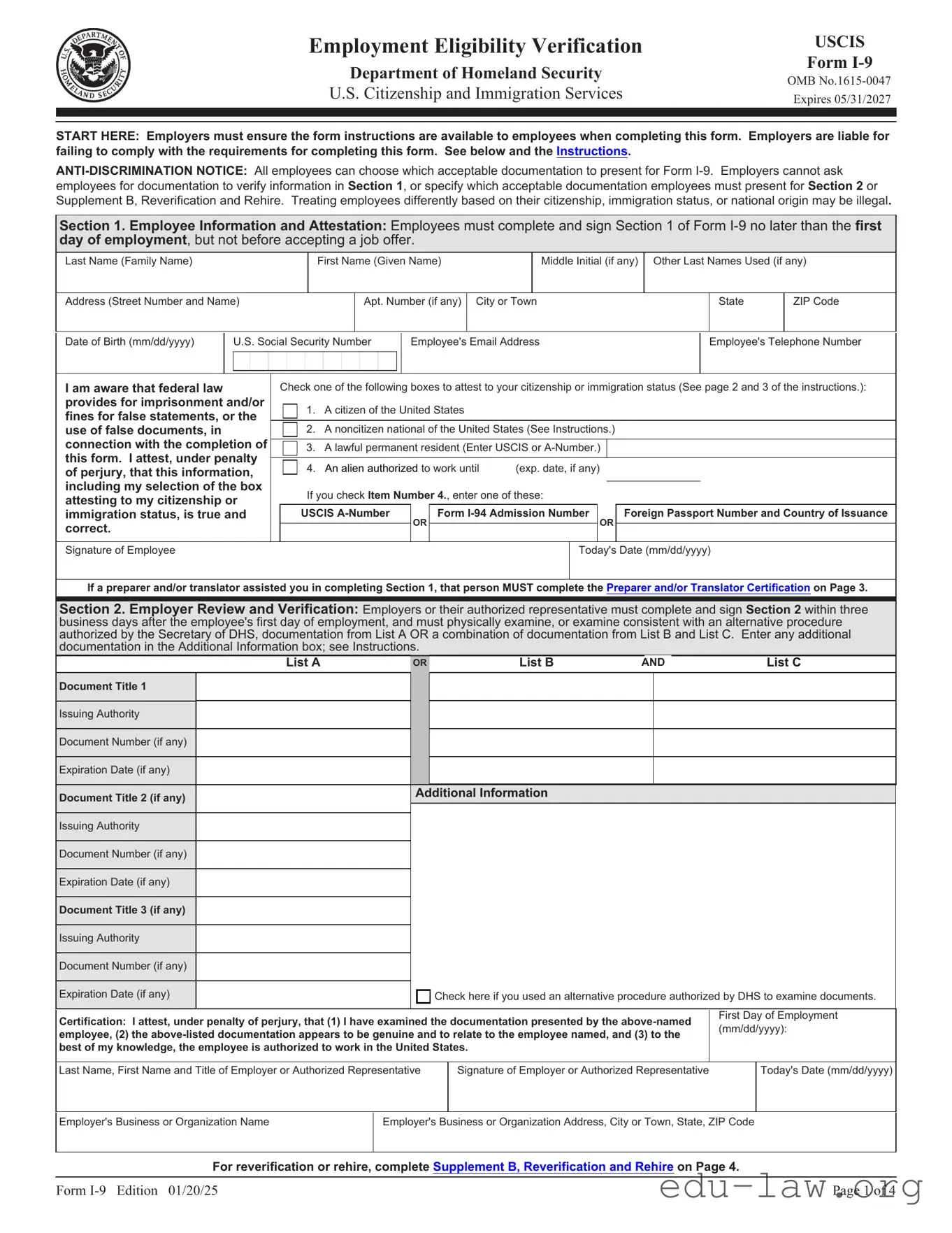 Fill in Your USCIS I-9 Template