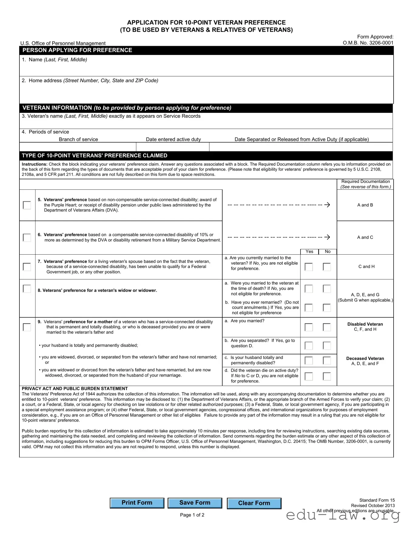 Fill in Your OPM Standard form 15 Template
