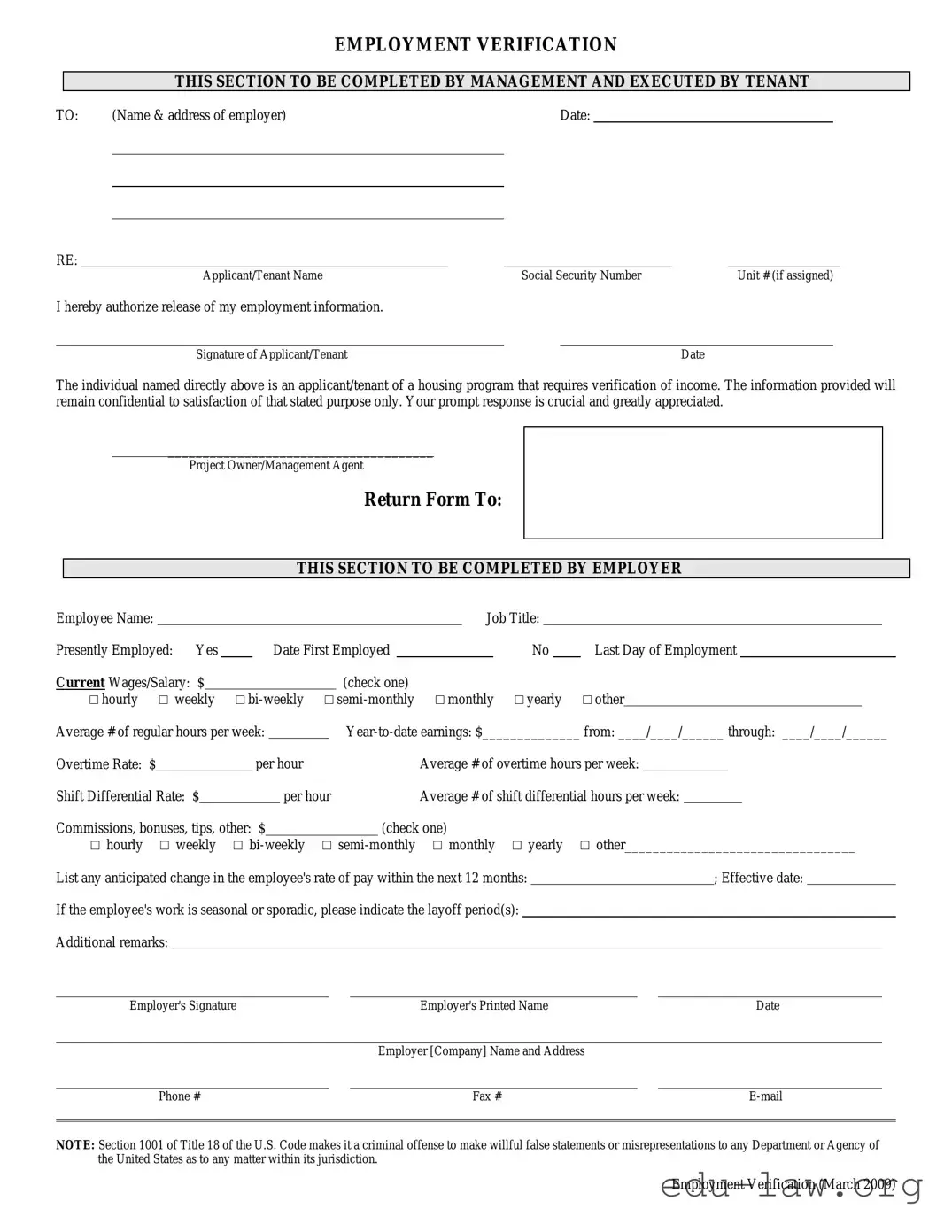 Fill in Your Employment verification form Template