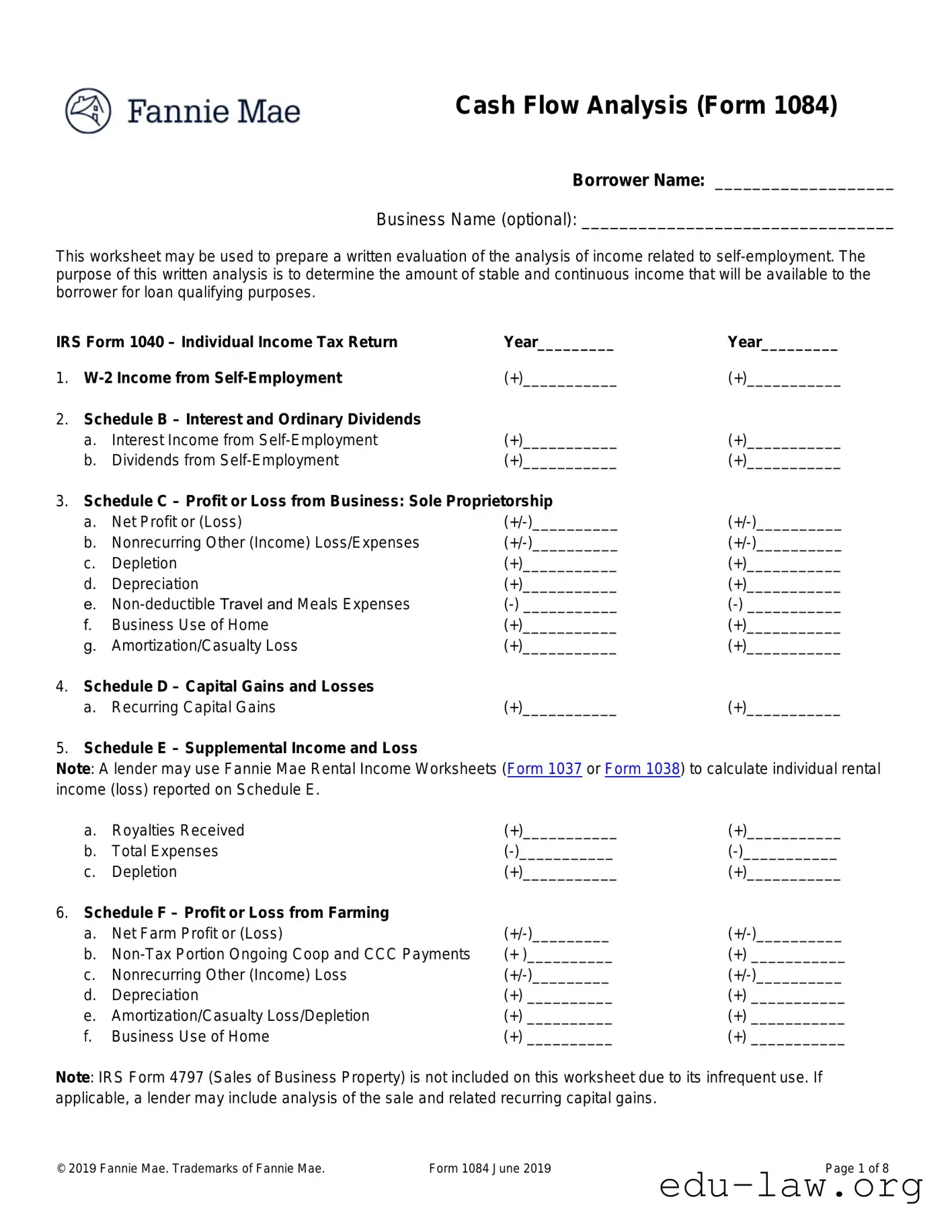 Fill in Your Fannie Mae Income Worksheet Template