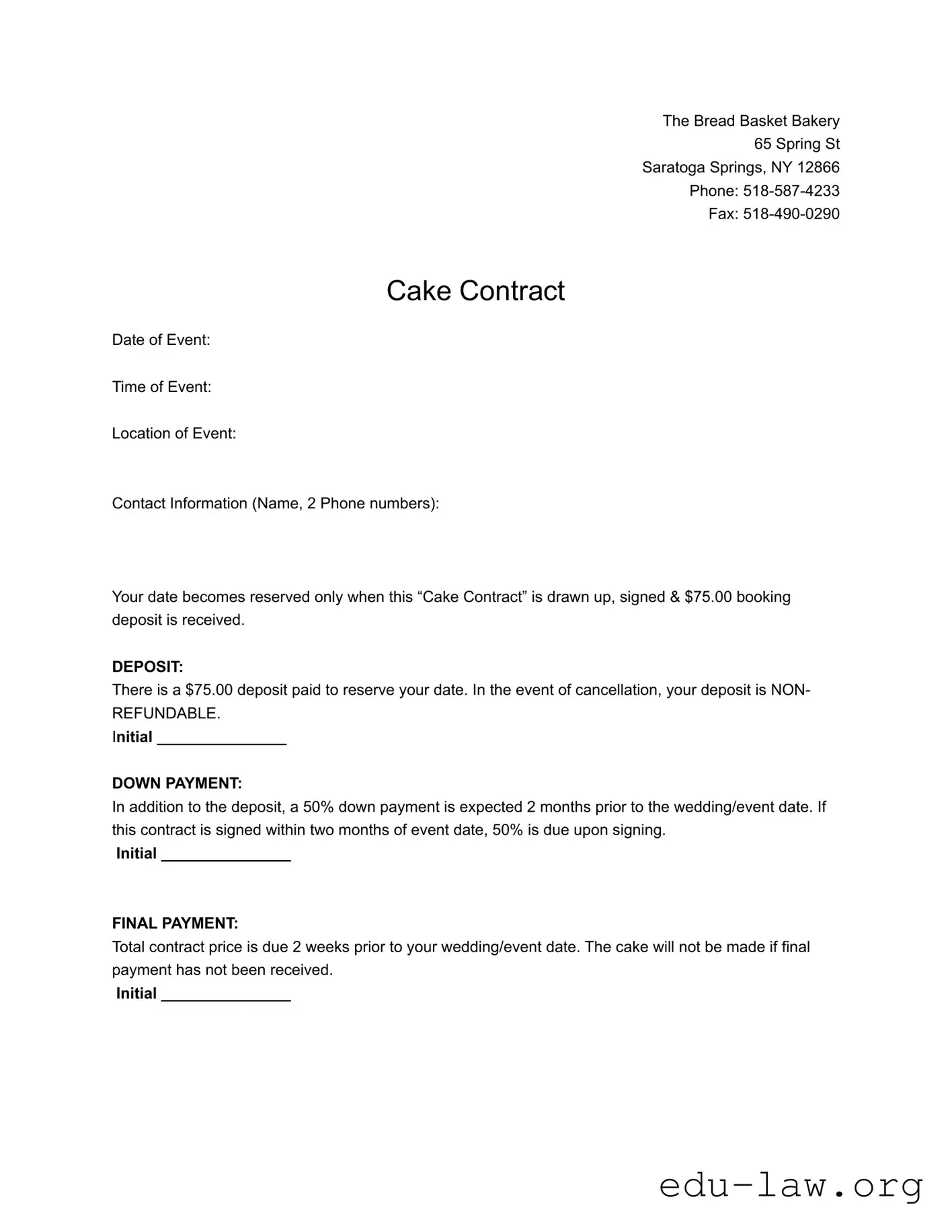 Fill in Your Cake Contract Template