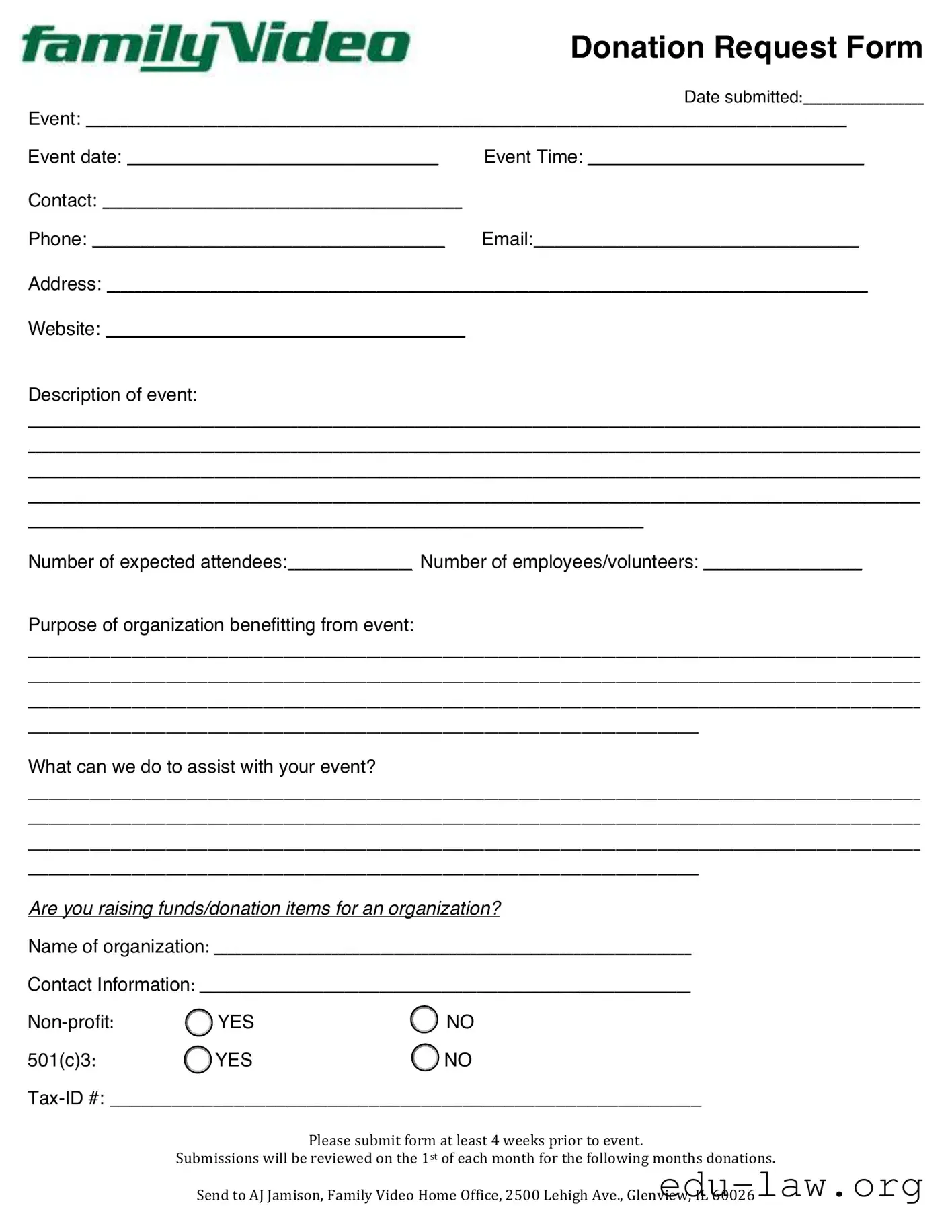 Fill in Your Family Video Donation Request Template
