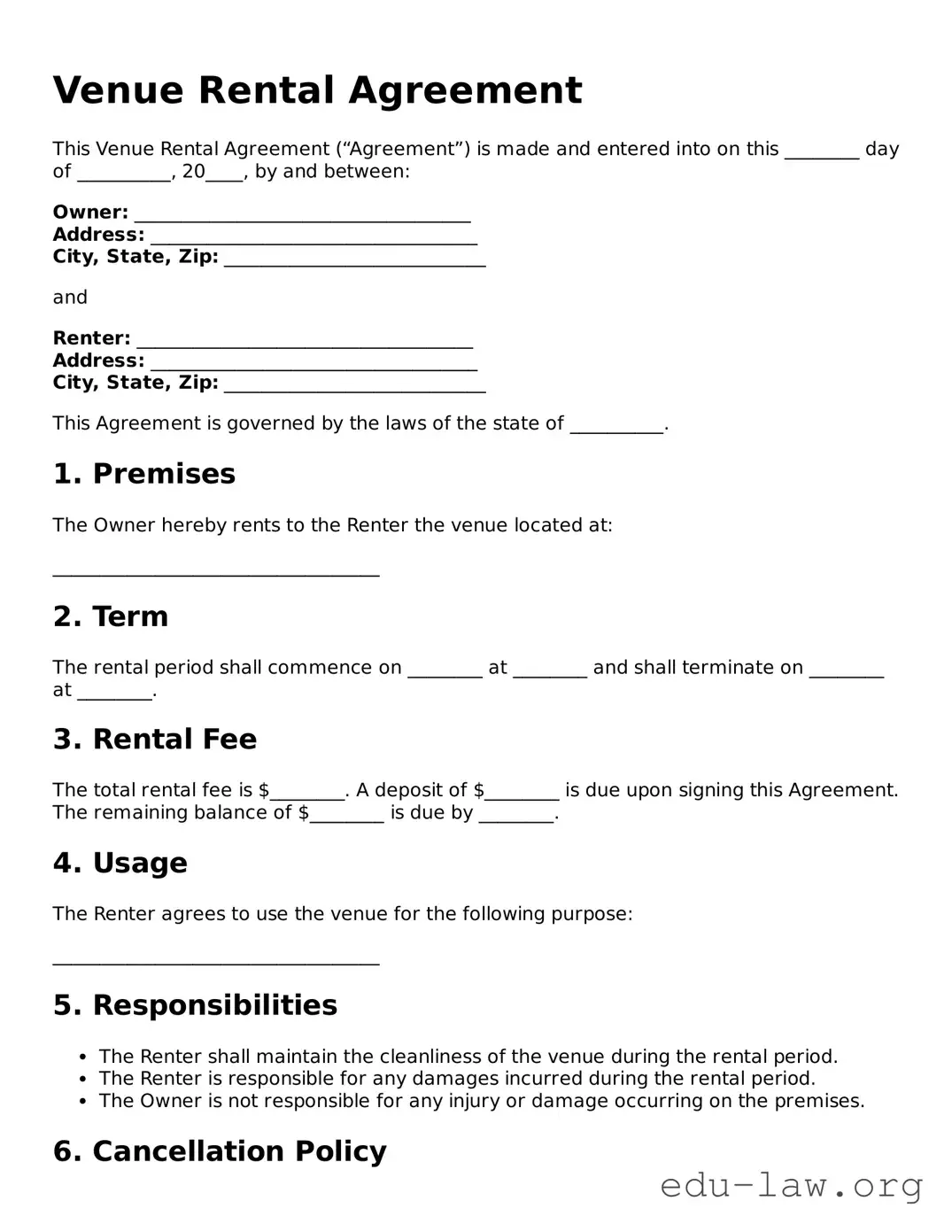 Venue Rental Agreement Template