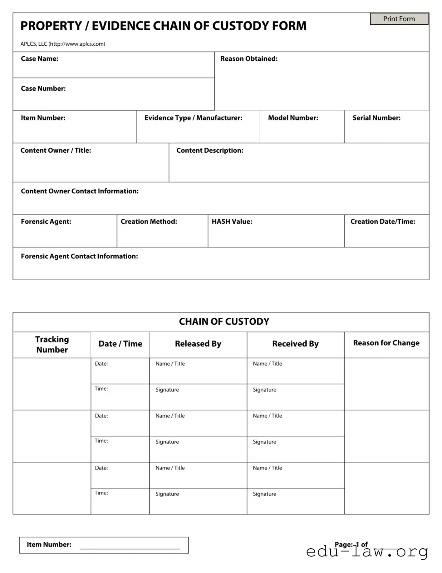 Fill in Your Chain Of Custody Template