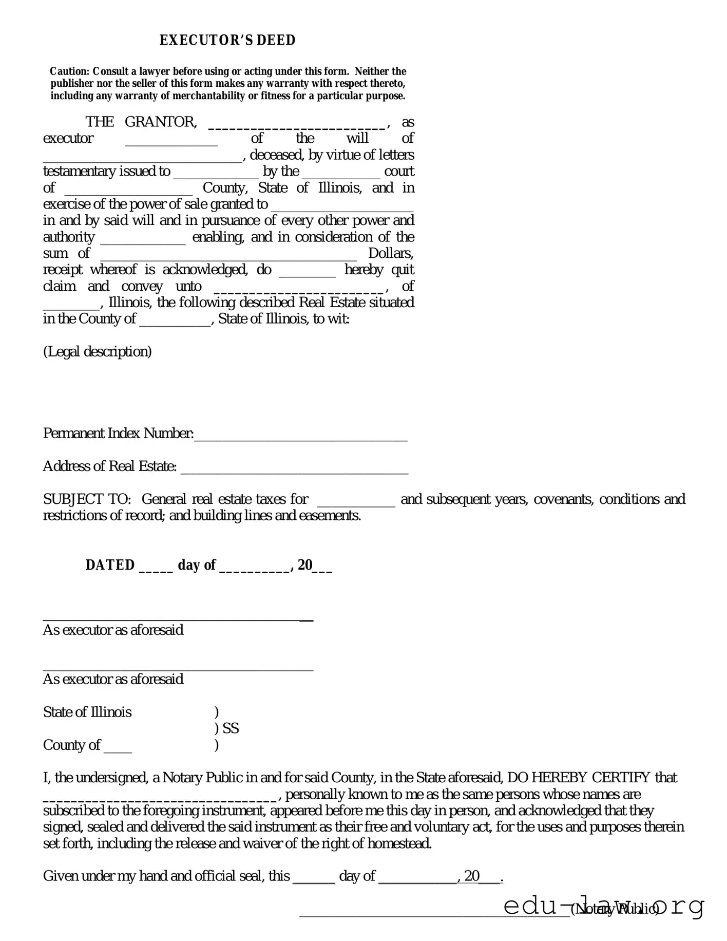 Fill in Your Executor Deed Template