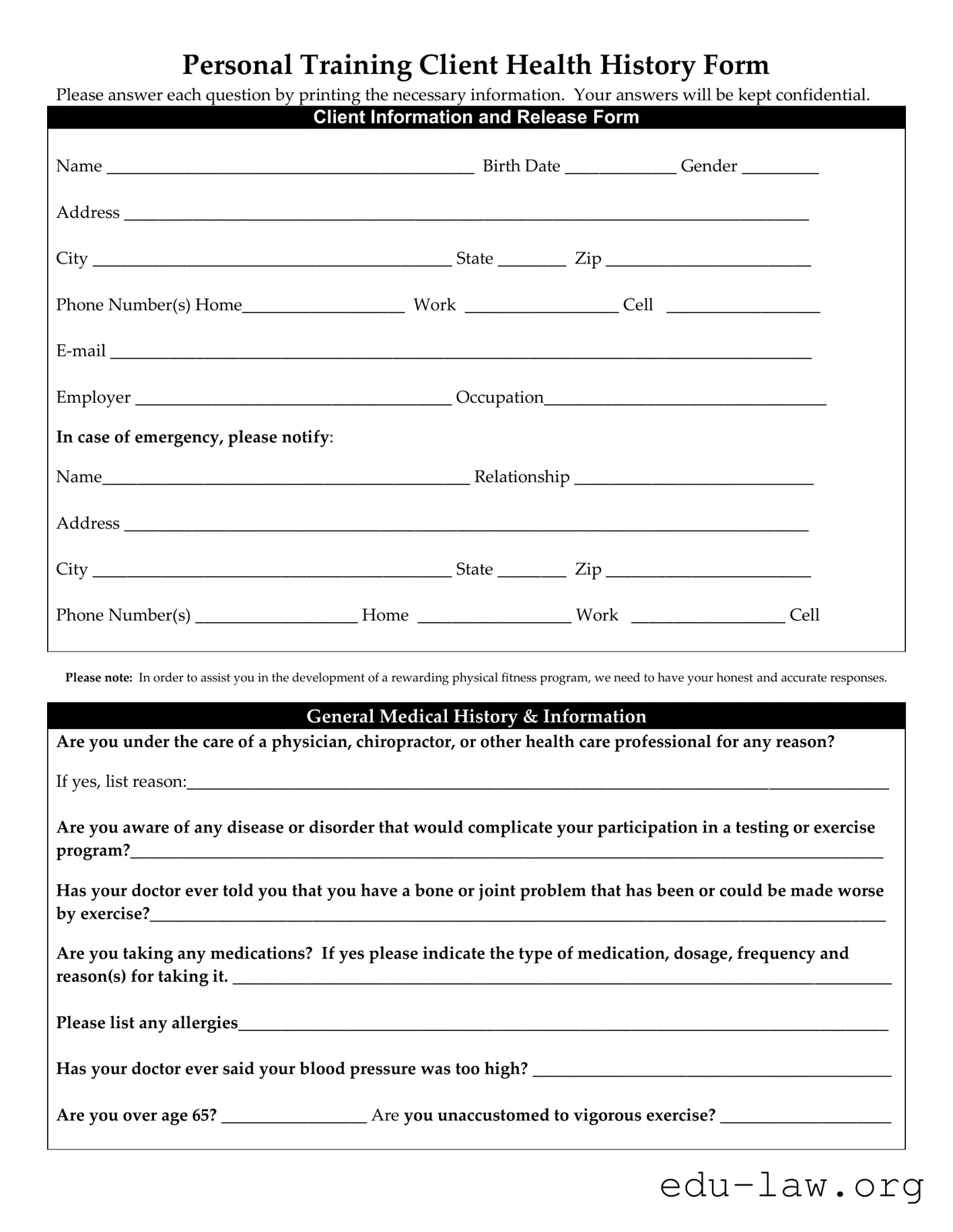 Fill in Your Client Health Template