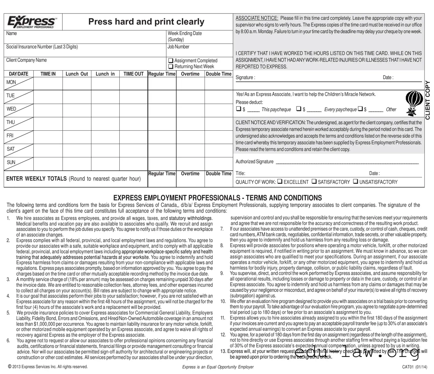 Fill in Your Express Professionals Time Card Template