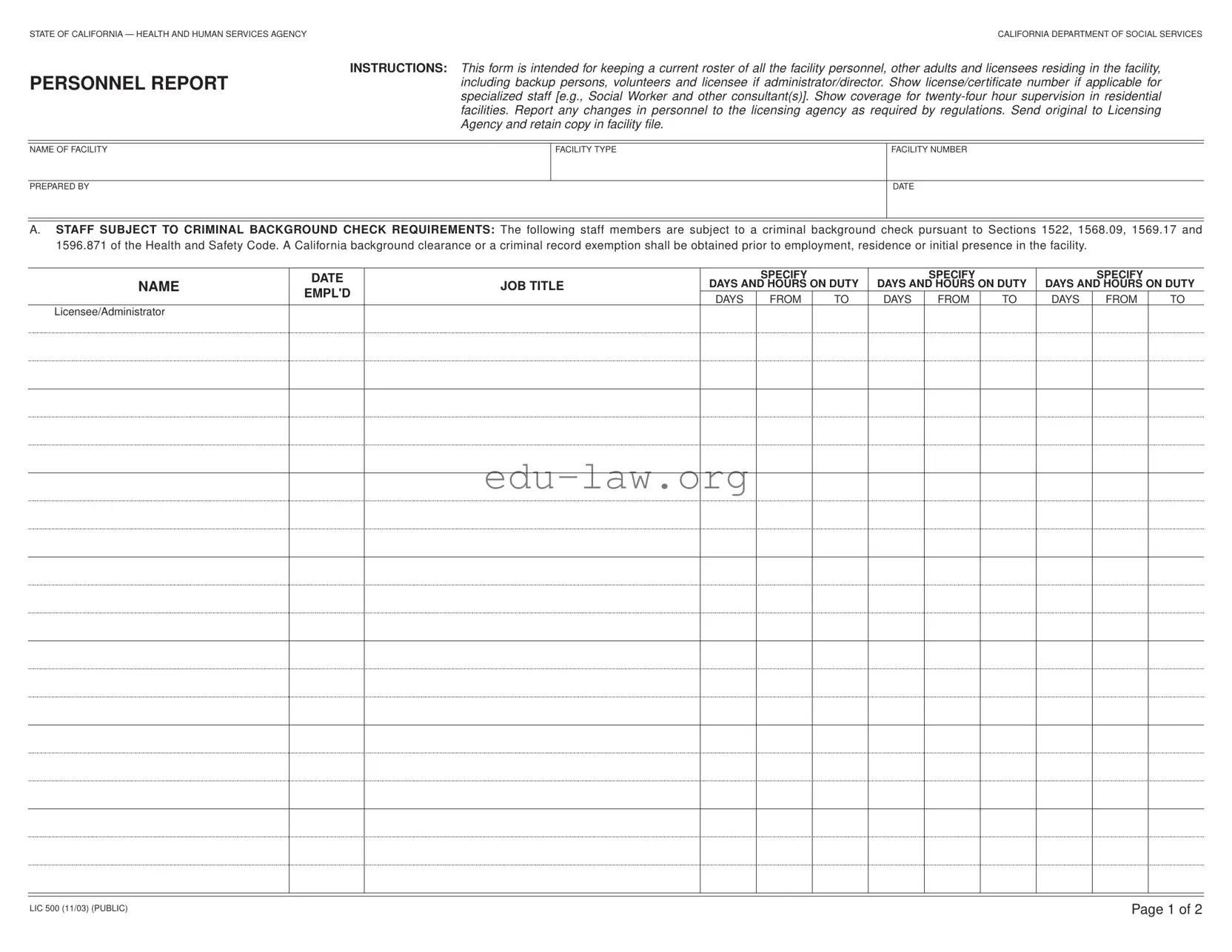 Fill in Your Lic 500 Template