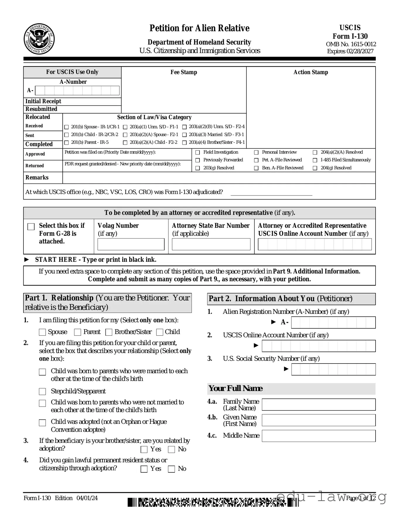 Fill in Your USCIS I-130 Template