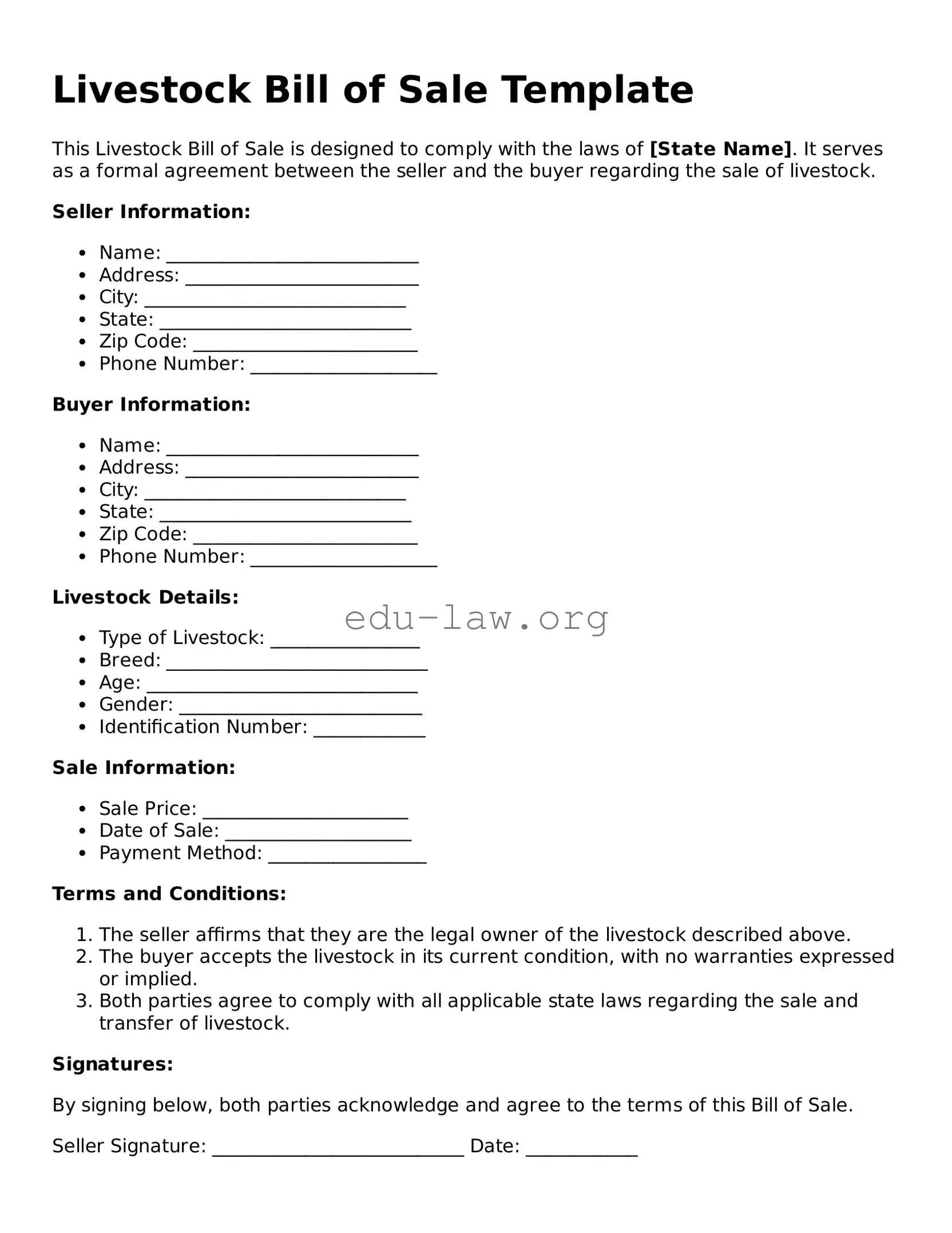 Livestock Bill of Sale Template