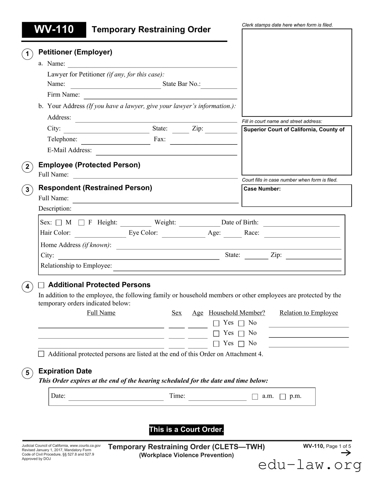 Fill in Your Fake Restraining Order Template
