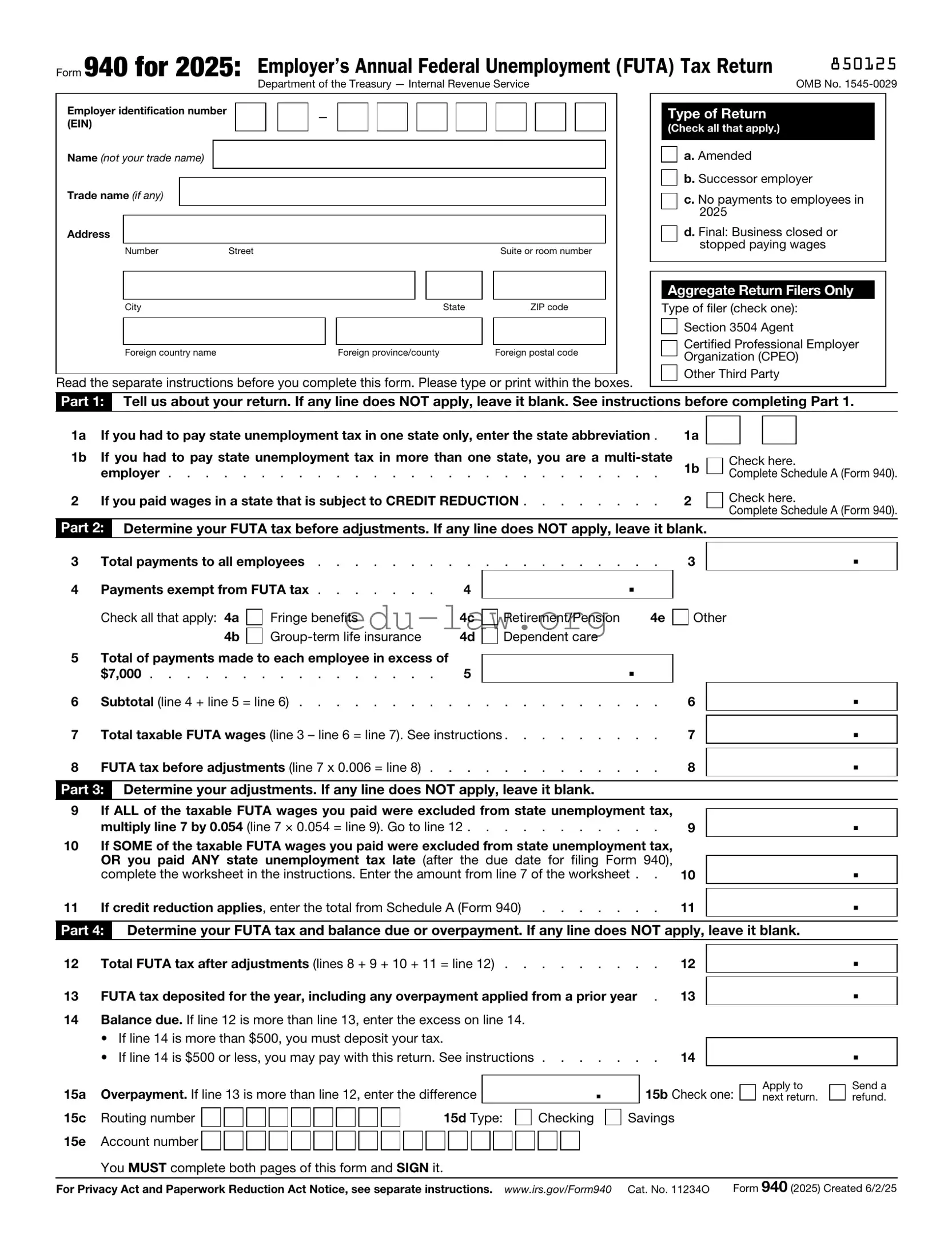Fill in Your IRS 940 Template