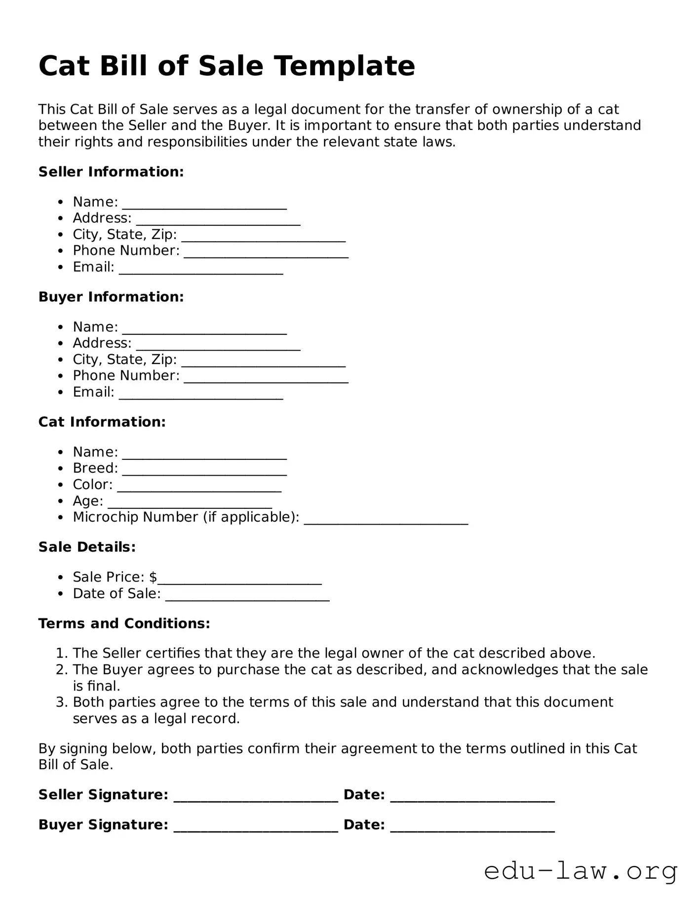 Cat Bill of Sale Template