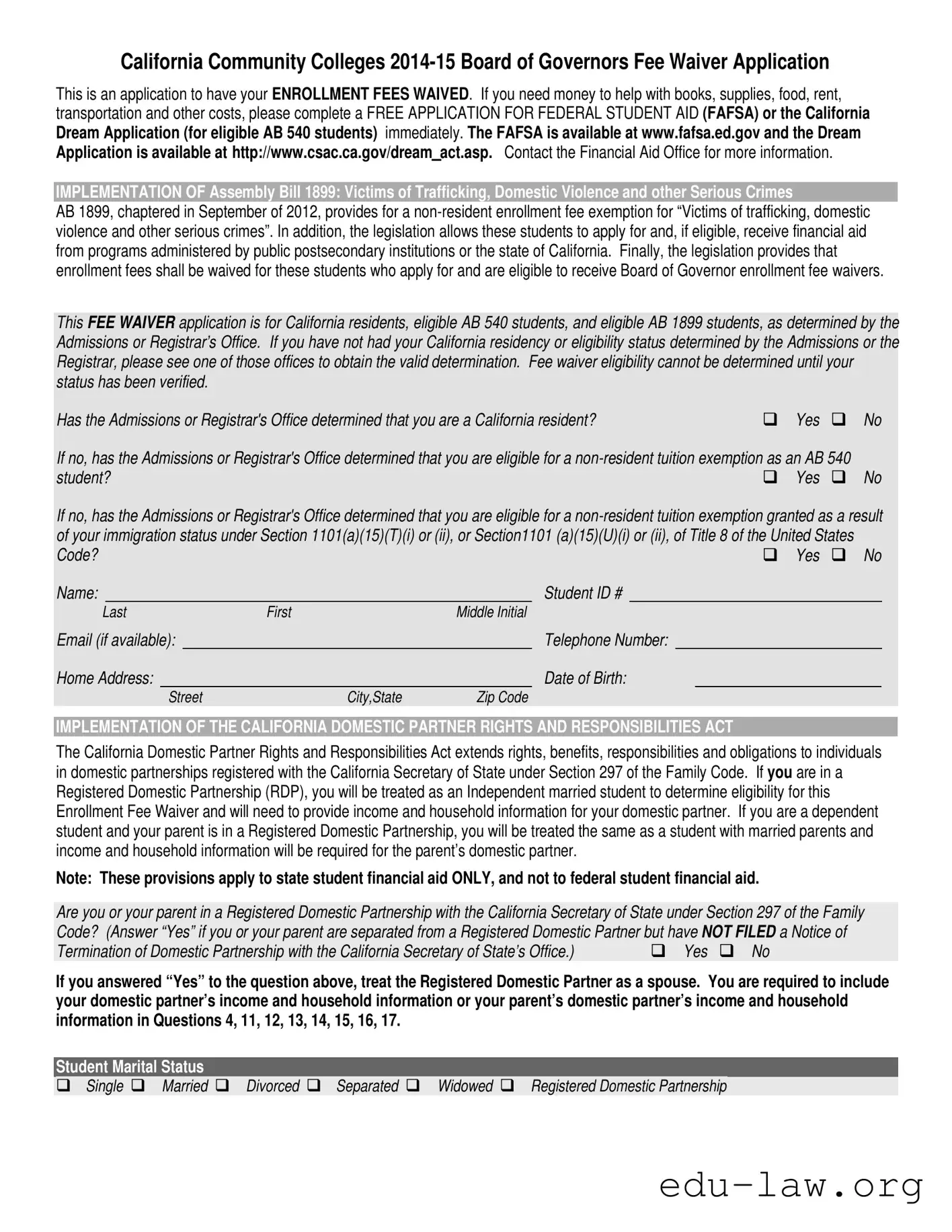 Fill in Your Colleges Fee Waiver Template