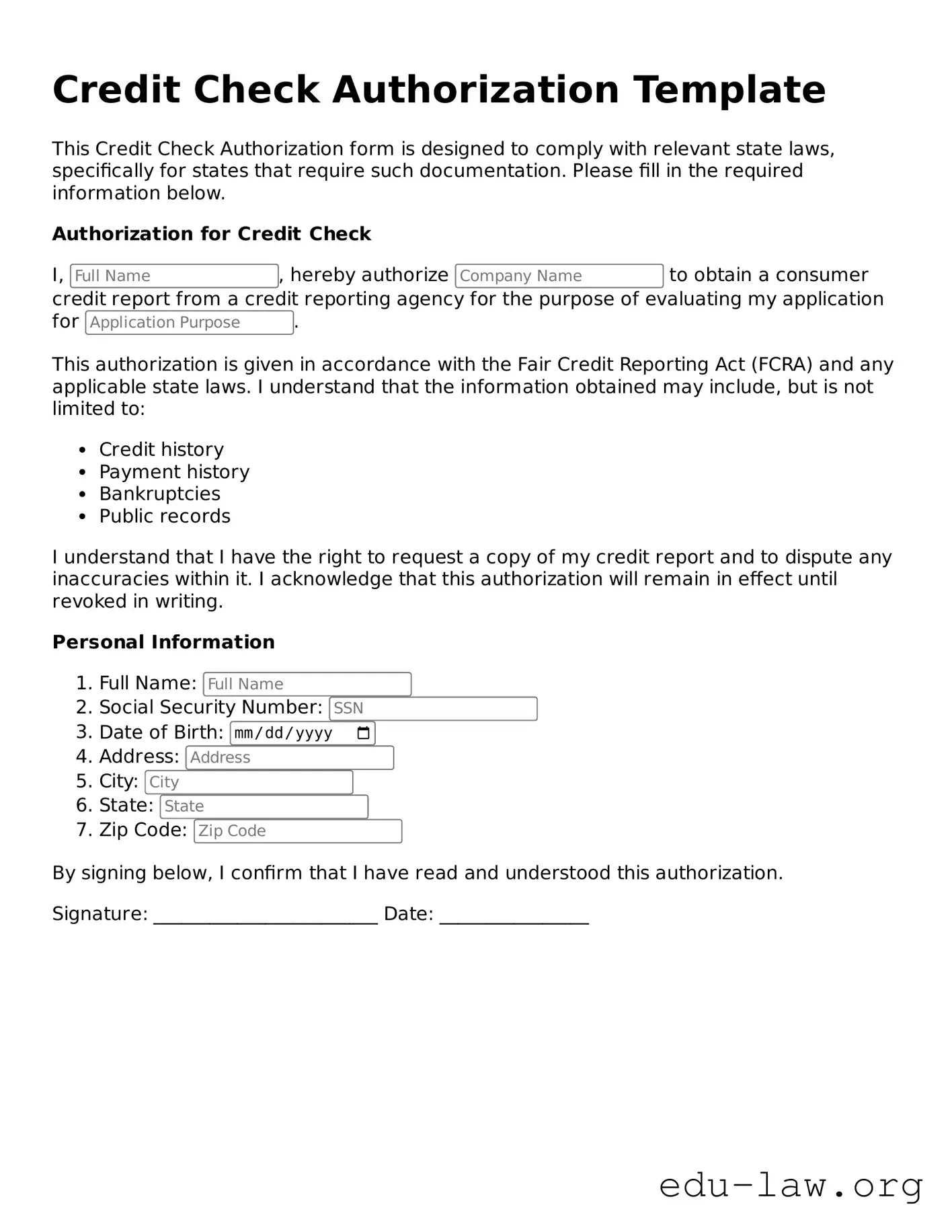 Credit Check Authorization Template