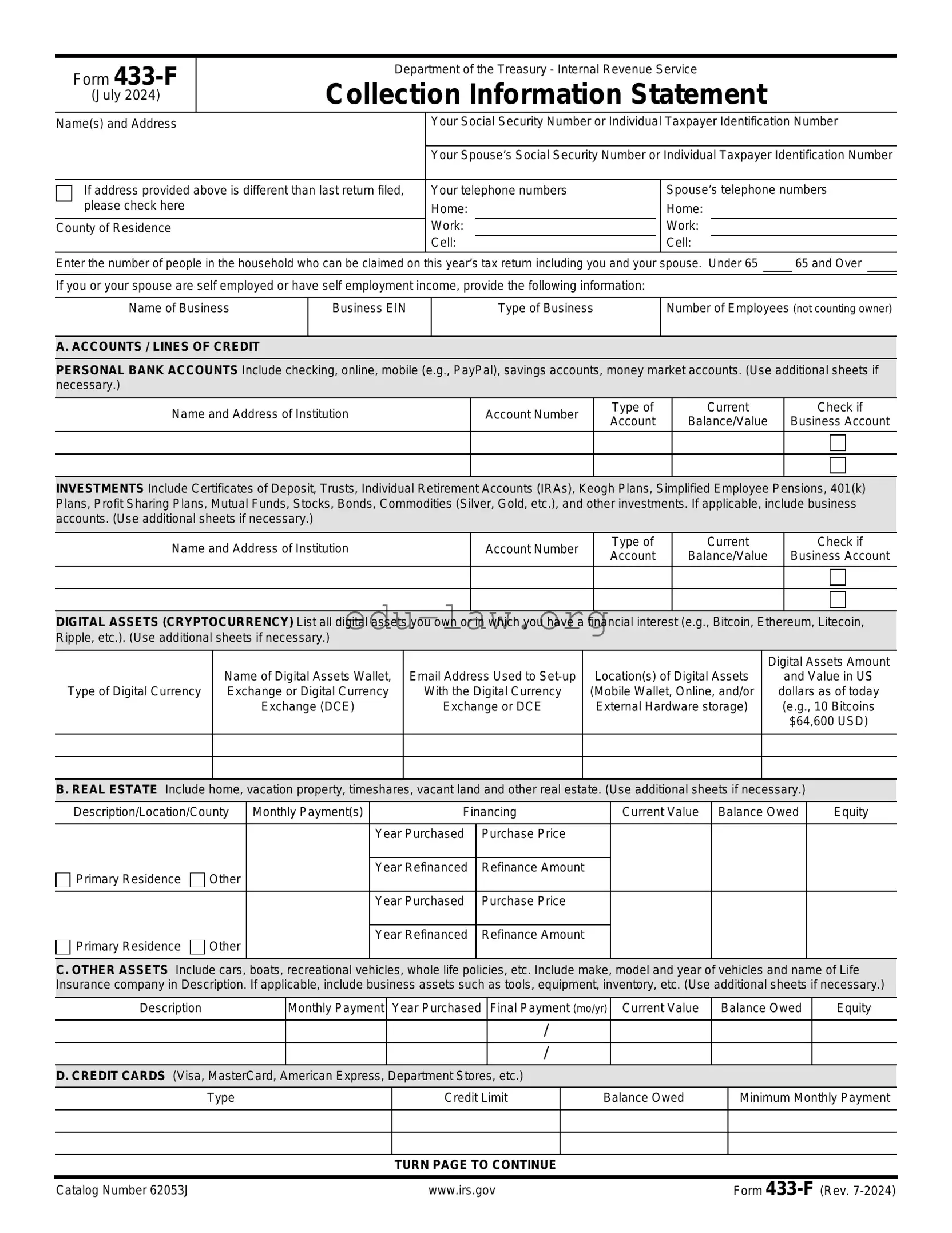 Fill in Your IRS 433-F Template