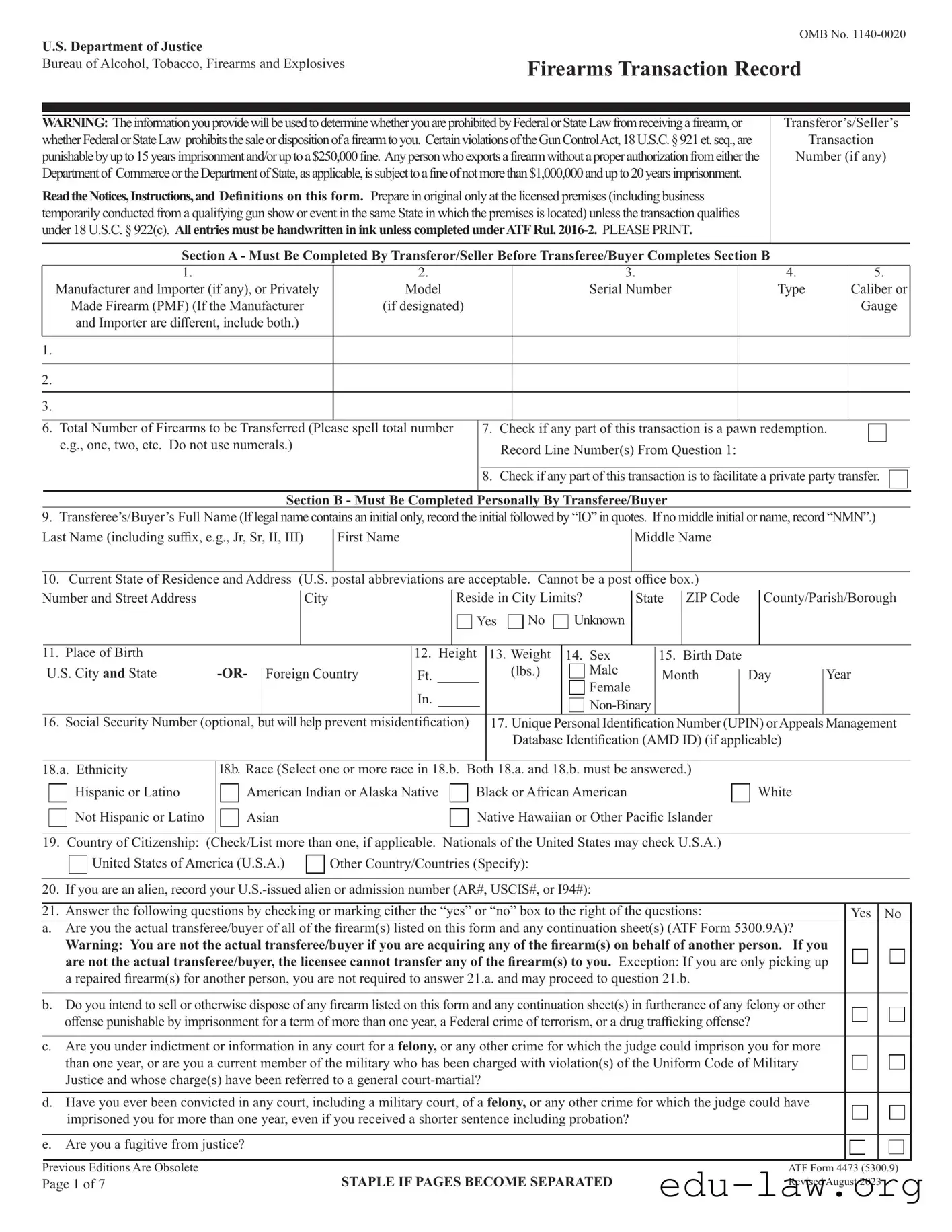 Fill in Your ATF 4473 Template