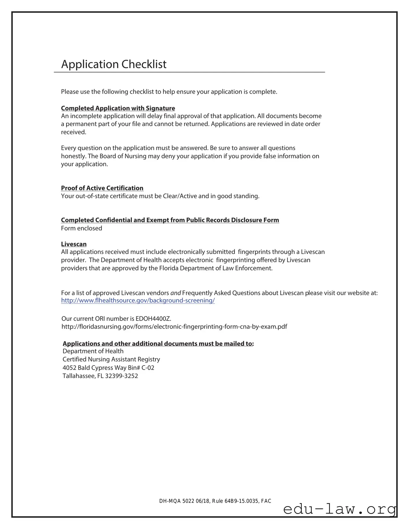 Fill in Your Cna License To Florida Template