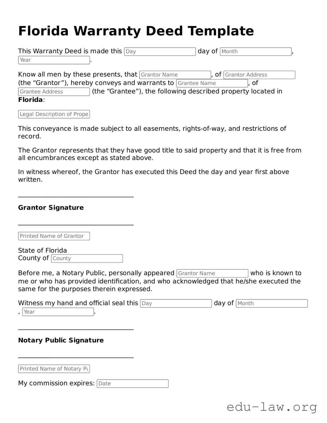 Legal  Deed Template for Florida