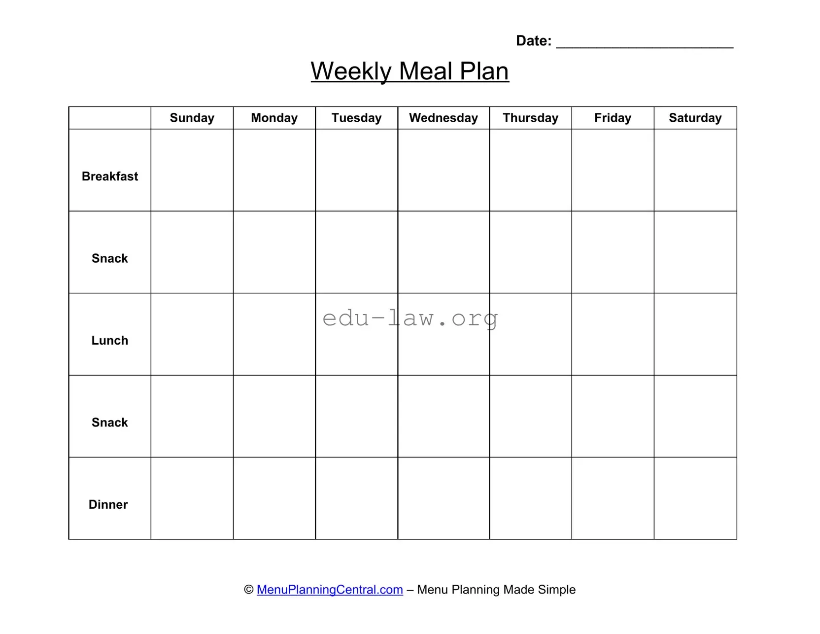 Fill in Your Menu Planner Template